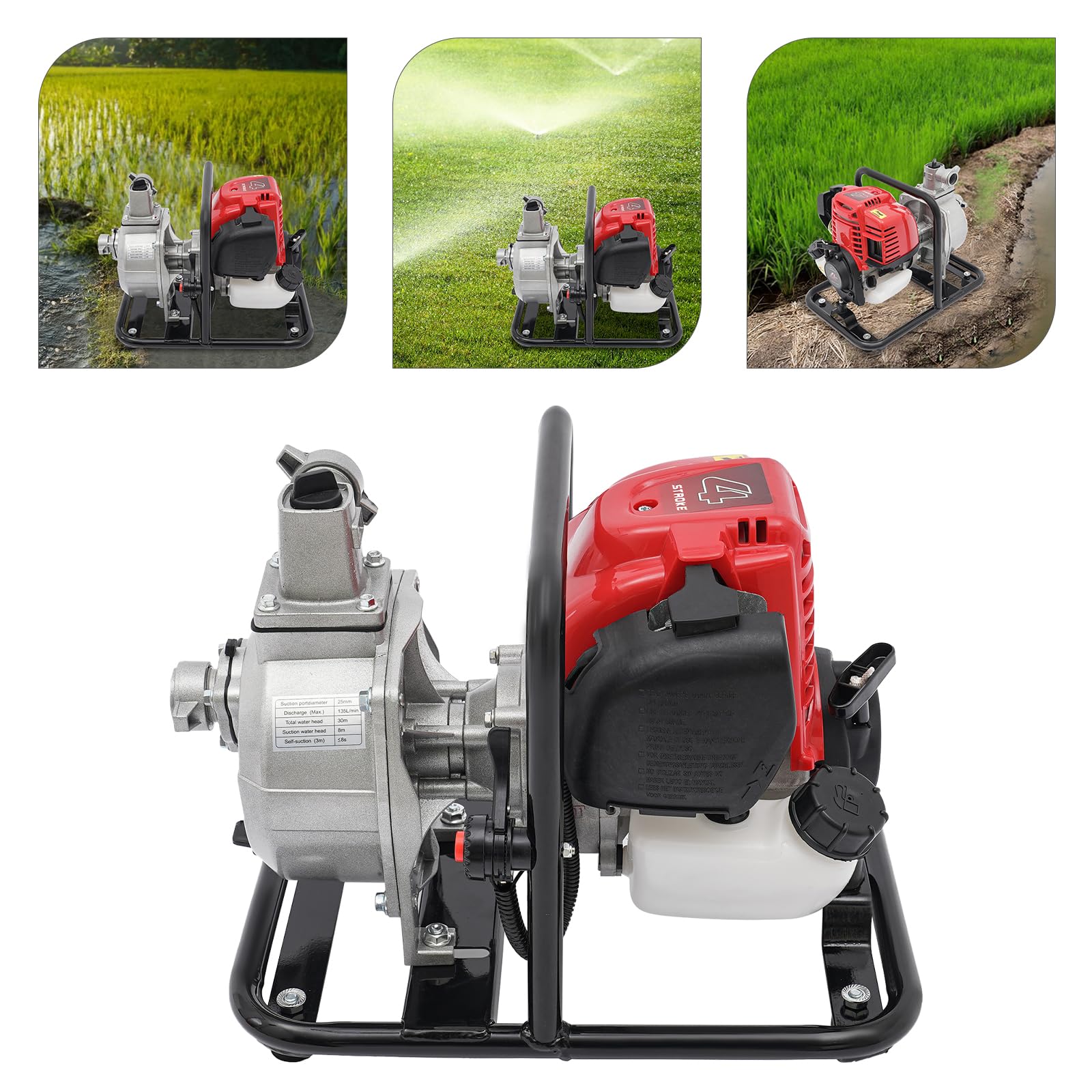 Bomba de agua de gasolina de 4 tiempos, bomba de agua portátil con filtro, bomba de jardín de 1,5 CV, bomba de agua sucia, bomba de estanque, bomba sumergible, bomba de agua sucia