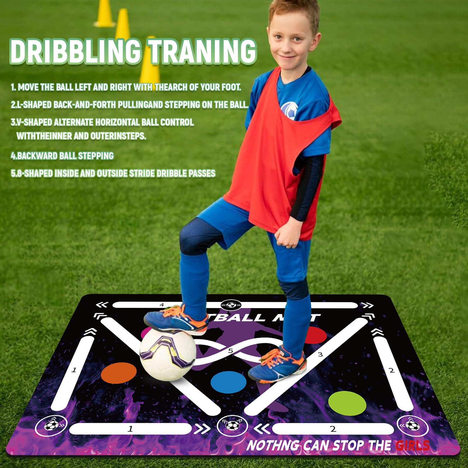 Soccer Training Mat, Agility Football Footwork Training Equipment Mat for All Ages to Improve Speed, Strength and Coordination, Video and Dynamic Manuals Included, Anti-Slip/Silent Soccer Mat