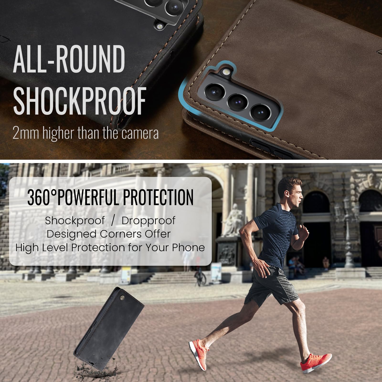 Samokor Cover per Samsung Galaxy S21 Plus 5G Pelle Flip Custodia Cavalletto Portafoglio Magnetica Carta Fessura Antiurto per Samsung Galaxy S21 Plus,Nero