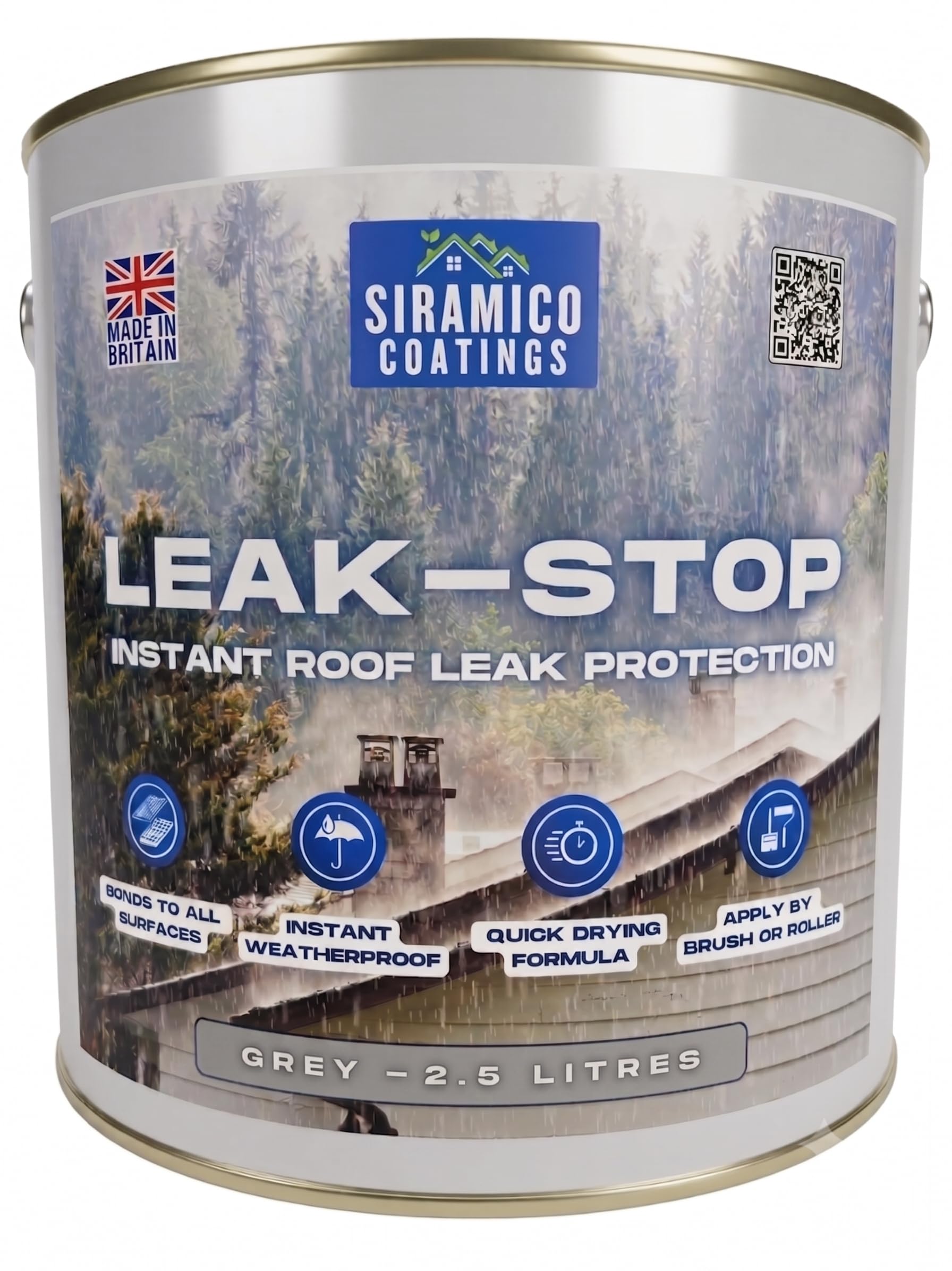 SIRAMICO COATINGS Rapid Roof Repair Paint - Instant Waterproof Leak Sealer | GREY 2.5 Litres | Perfect for Flat and Pitched Felt, Shed & Garage Roofs | Easy to Apply & Fast Dry