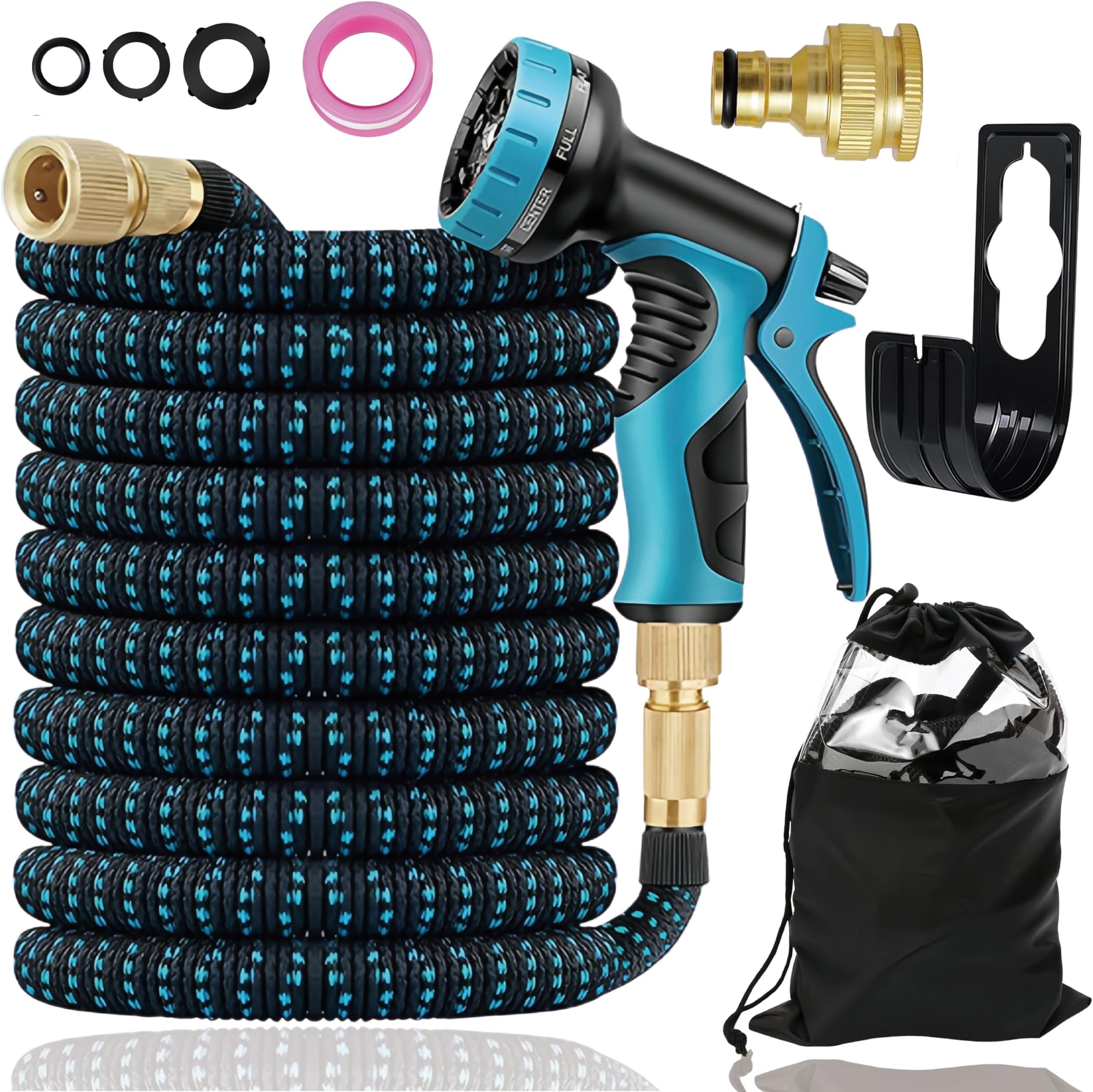 Expandable Garden Hose Pipe, Upgraded 3-Layer Latex No-Kink Flexible Water Hose, 3/4"&1/2" Metal Connectors, 10 Function Spray Nozzle, Hose for Gardening, Washing & Cleaning(150FT)