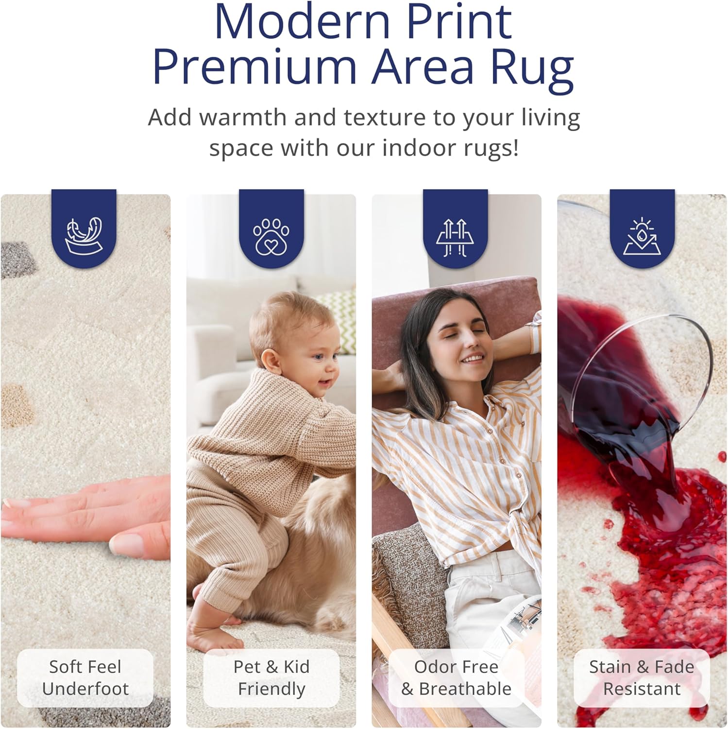 Abani Cozy 5' x 8' Cream Rug – Geometric Diamond Pattern, Soft Area Rug for Living Room & Bedroom, Durable & Easy to Clean