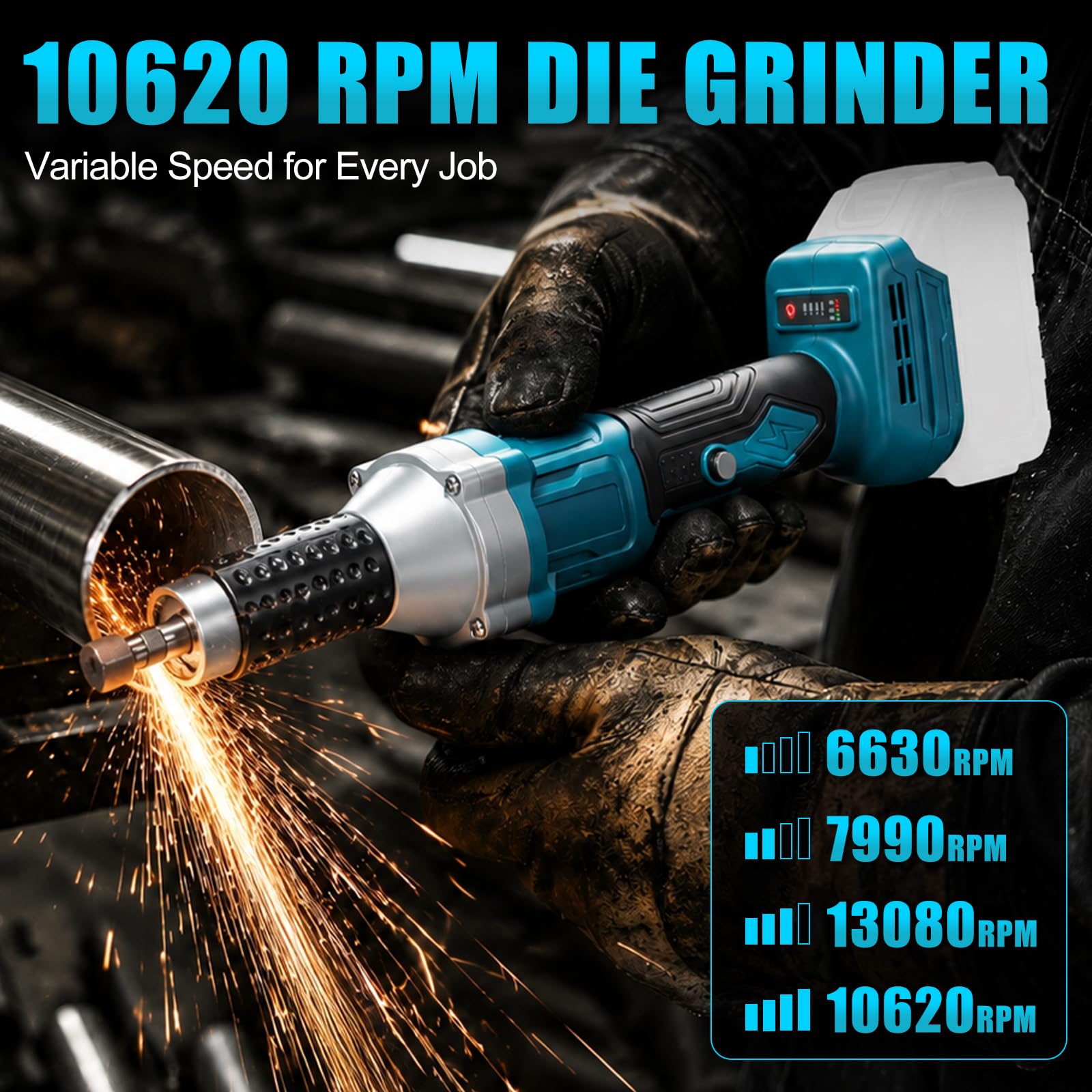 Smerigliatrice dritta a batteria compatibile con Makita da 18 V, senza spazzole, con pinza di serraggio da 6 mm e regolazione della velocità a 4 livelli, strumento multifunzione per