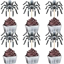 24Pcs Halloween Spider Cupcake Toppers Realistic Spiders Cupcake Picks for Horror Animal Party Decorations Boys Girls Spider Theme Birthday Cupcake Decors Terror Halloween Party Decorations