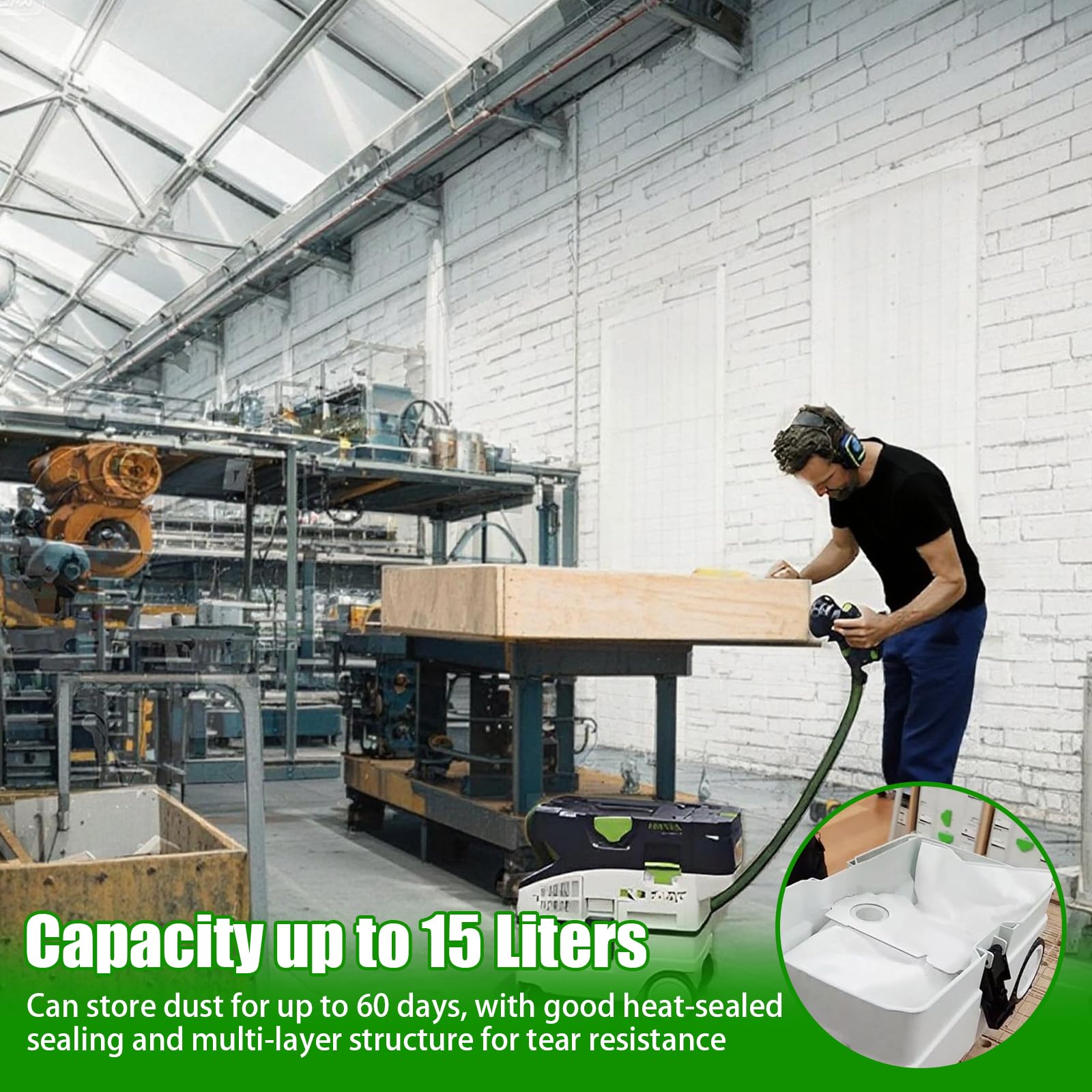 Pack de 10 bolsas de filtro para aspiradora Festool CT MINI/CT MIDI/CT 15 a partir de 2019, bolsas de repuesto de 15 l, gran capacidad, gran capacidad, accesorios