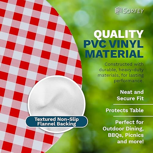 Miniatura 5 de Sorfey Mantel redondo ajustable de vinilo para paraguas, diseño a cuadros, forro de franela 48 pulgadas, rojo