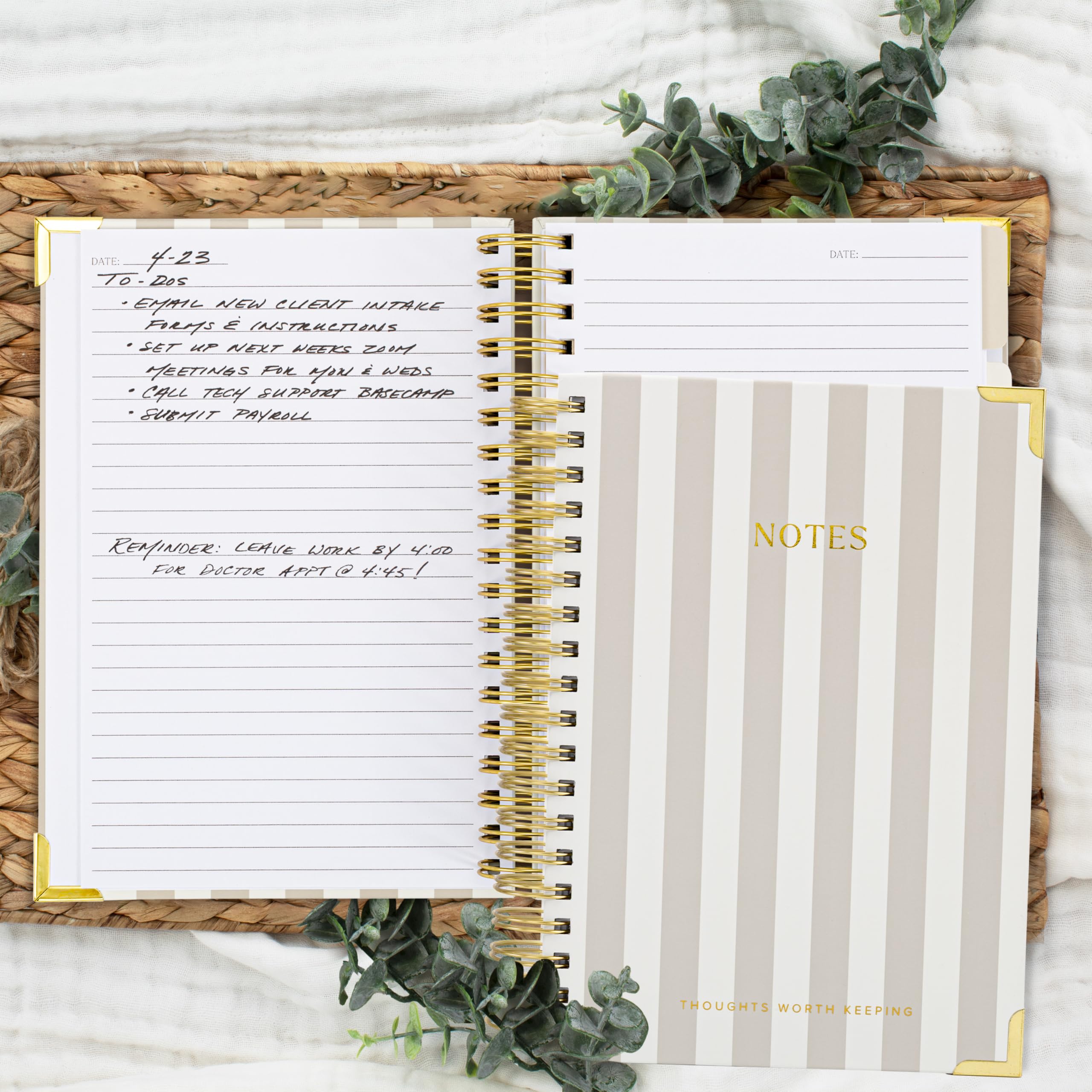 Cuaderno de espiral grueso estético para mujer en formato B5, moderno cuaderno de notas de lino con rayas universitarias con 300 páginas a rayas, perfecto para escribir y mantenerse organizado en el