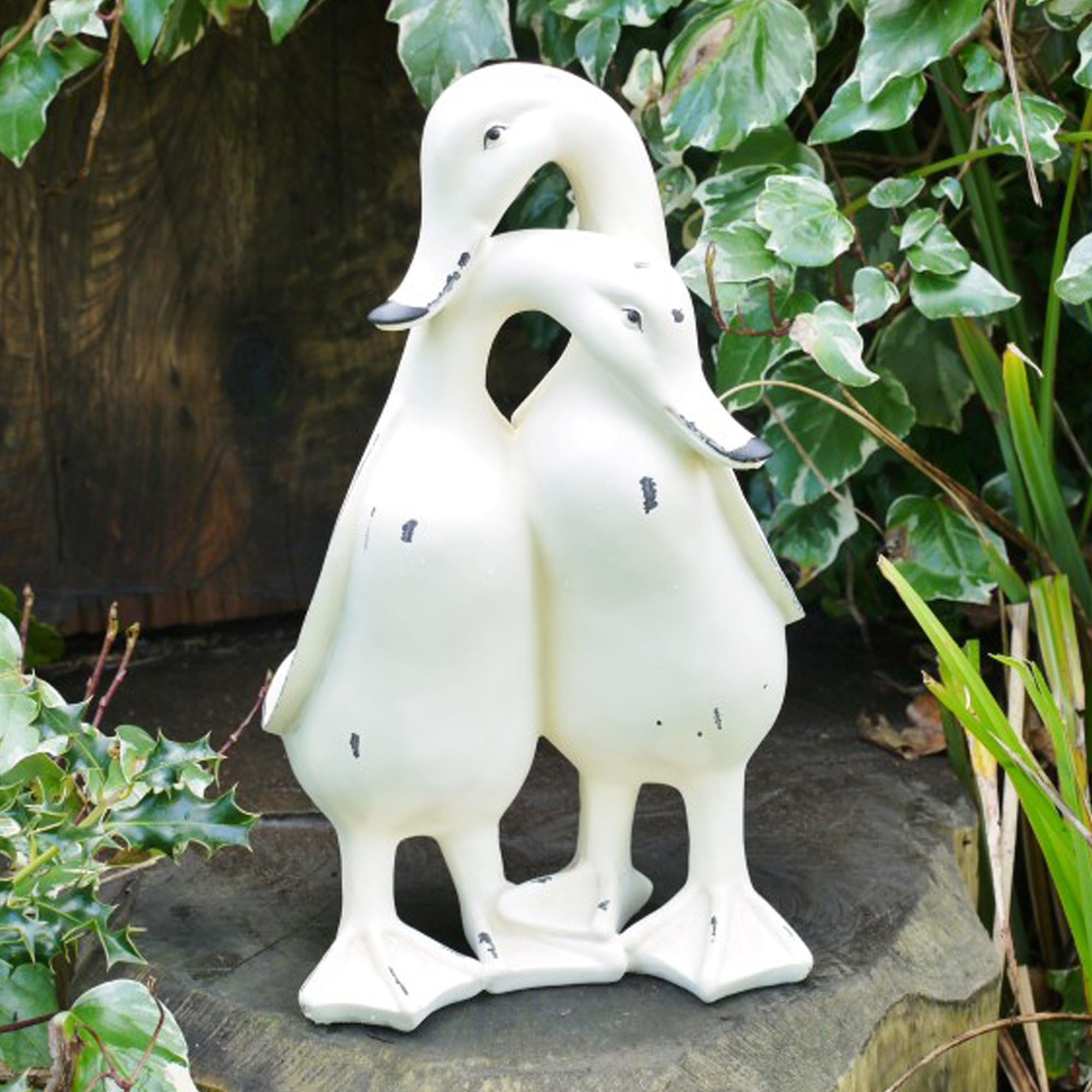 New Vintage White Duck Garden Statue Sculpture Pair Of Love Ducks Decorative Ornament
