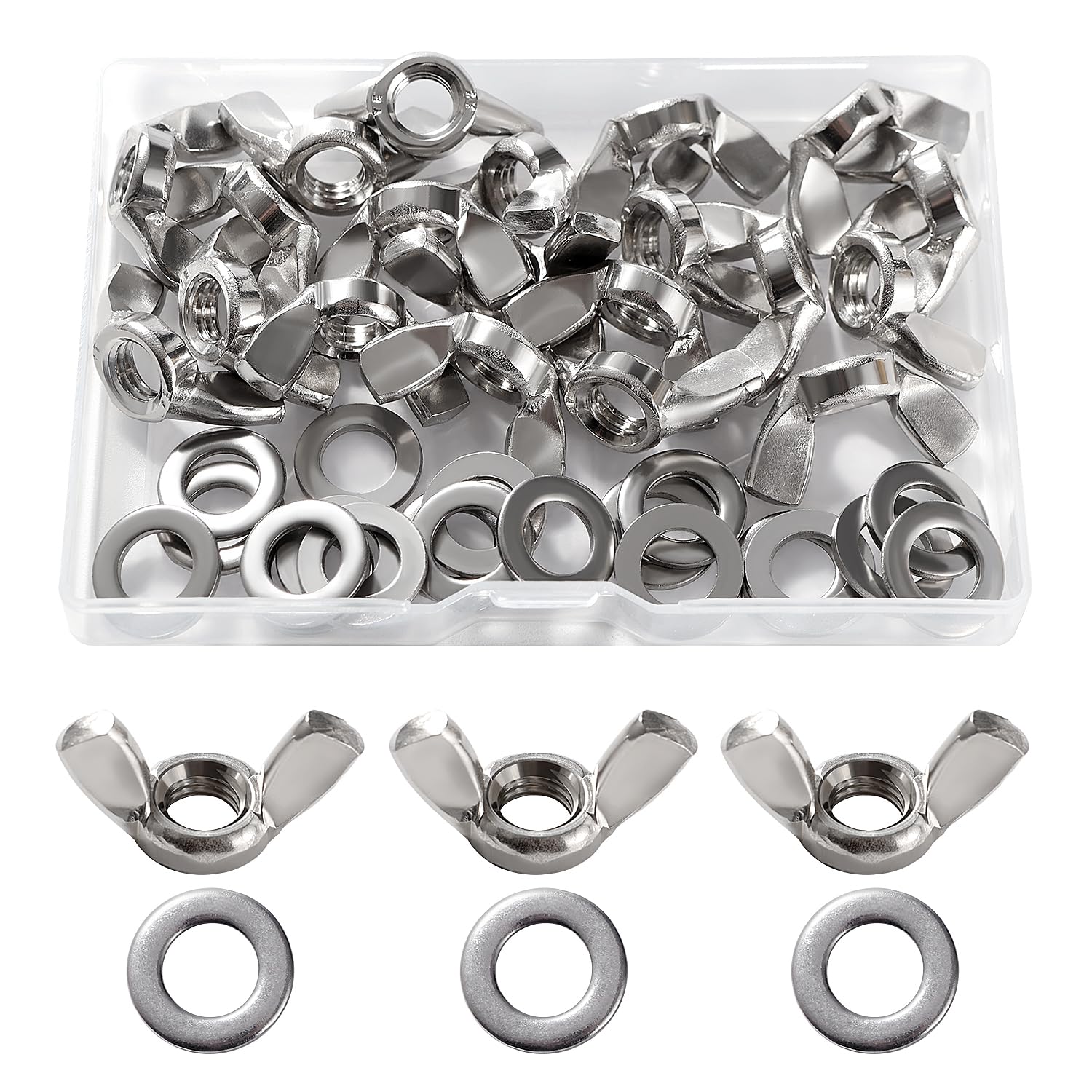 Lyeteung 20 PCS M8 Butterfly Nut, Stainless Steel Wing Nuts, Hand Twist Tighten Ear Wingnuts, with 20 PCS Flat Washers, for DIY Tools, Machinery, Electronic Equipment