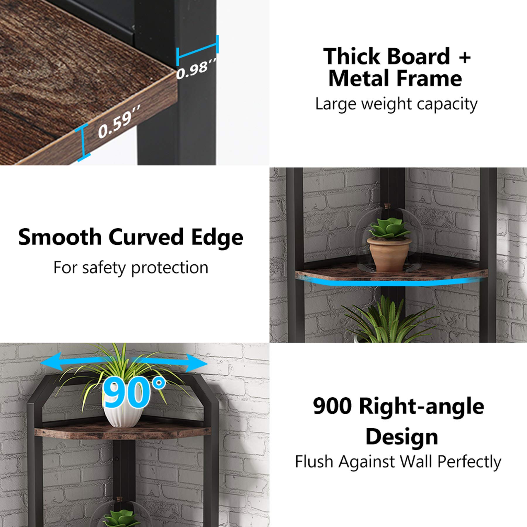 Tribesigns Corner Shelf, 5 Tier Corner Bookshelf and Bookcase Rustic