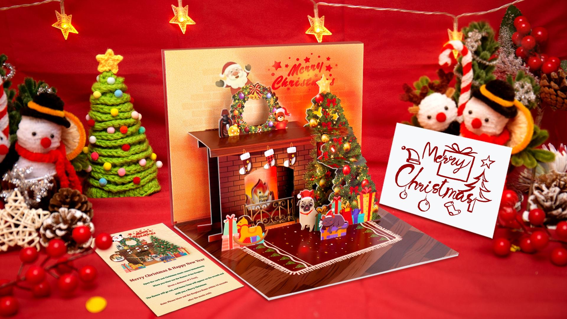 JOYJOM 3D-Pop-Up-Weihnachtskarte Mit Musik & Licht – Großformat 53,3x29 Cm, Inkl. Umschlag & Notizkarte