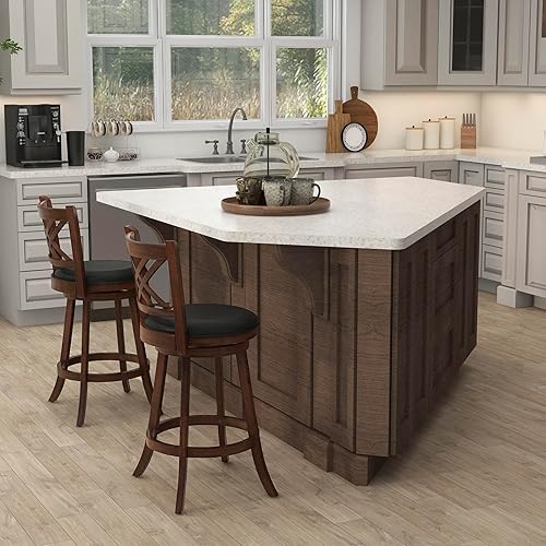 Miniatura 2 de COSTWAY Juego de 2 taburetes de bar para isla de cocina, taburetes de bar tapizados giratorios con superficie de poliuretano, marco de madera de