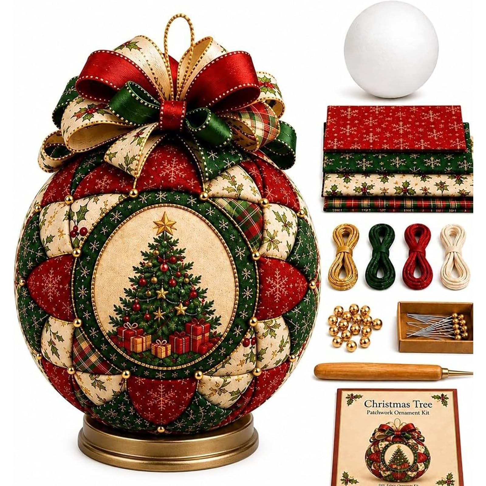 Christmas Classics Patchwork Ornament DIY Kit, Fabric Ornament Craft Kit，#C
