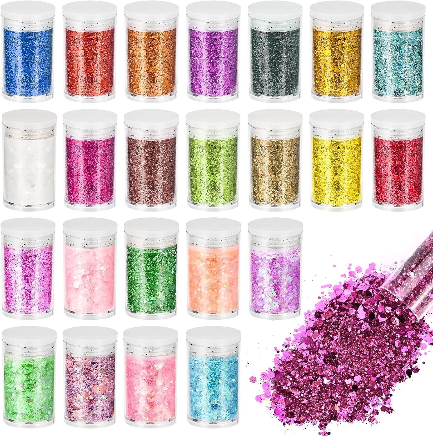 Glitzer Set, 24 x 8g Glitzer Basteln mit Glitzerpulver