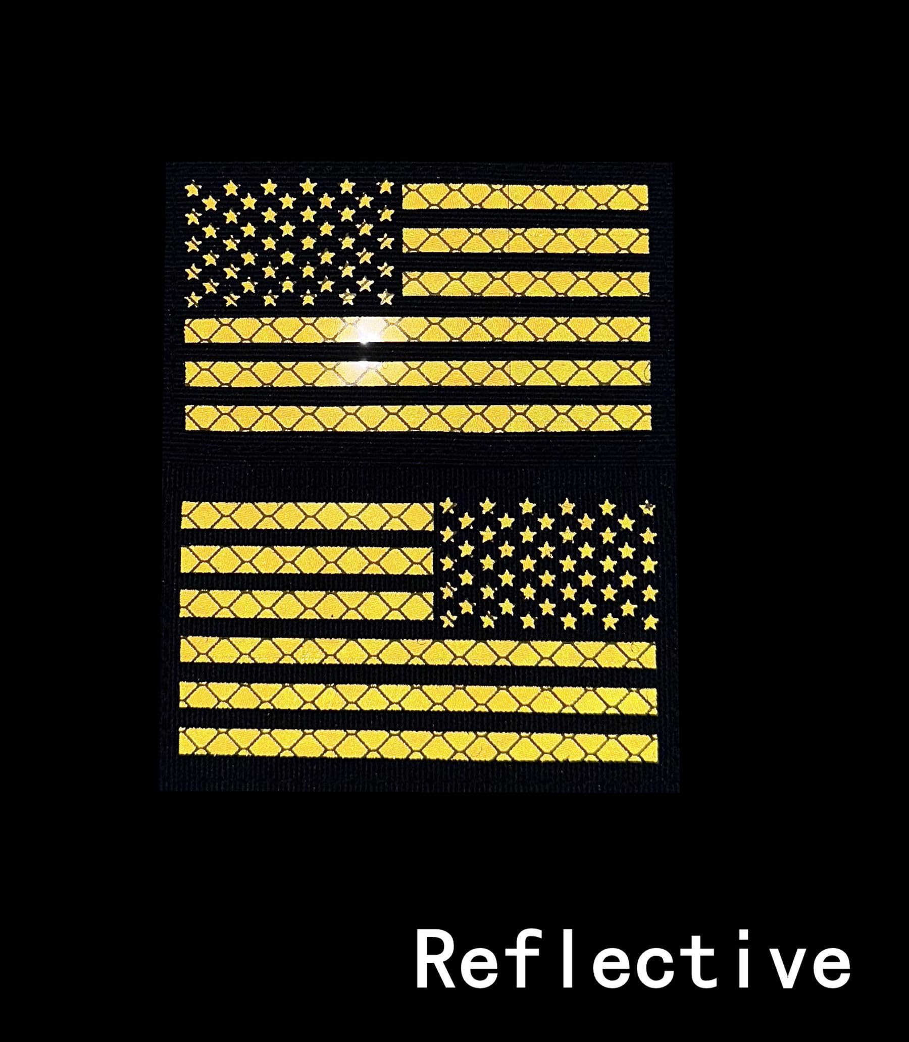 2x3.5 Reflective US USA American Flag Tactical Patches Hook-Fastener Backing (1 Left + 1 Right? (Black-Yellow)