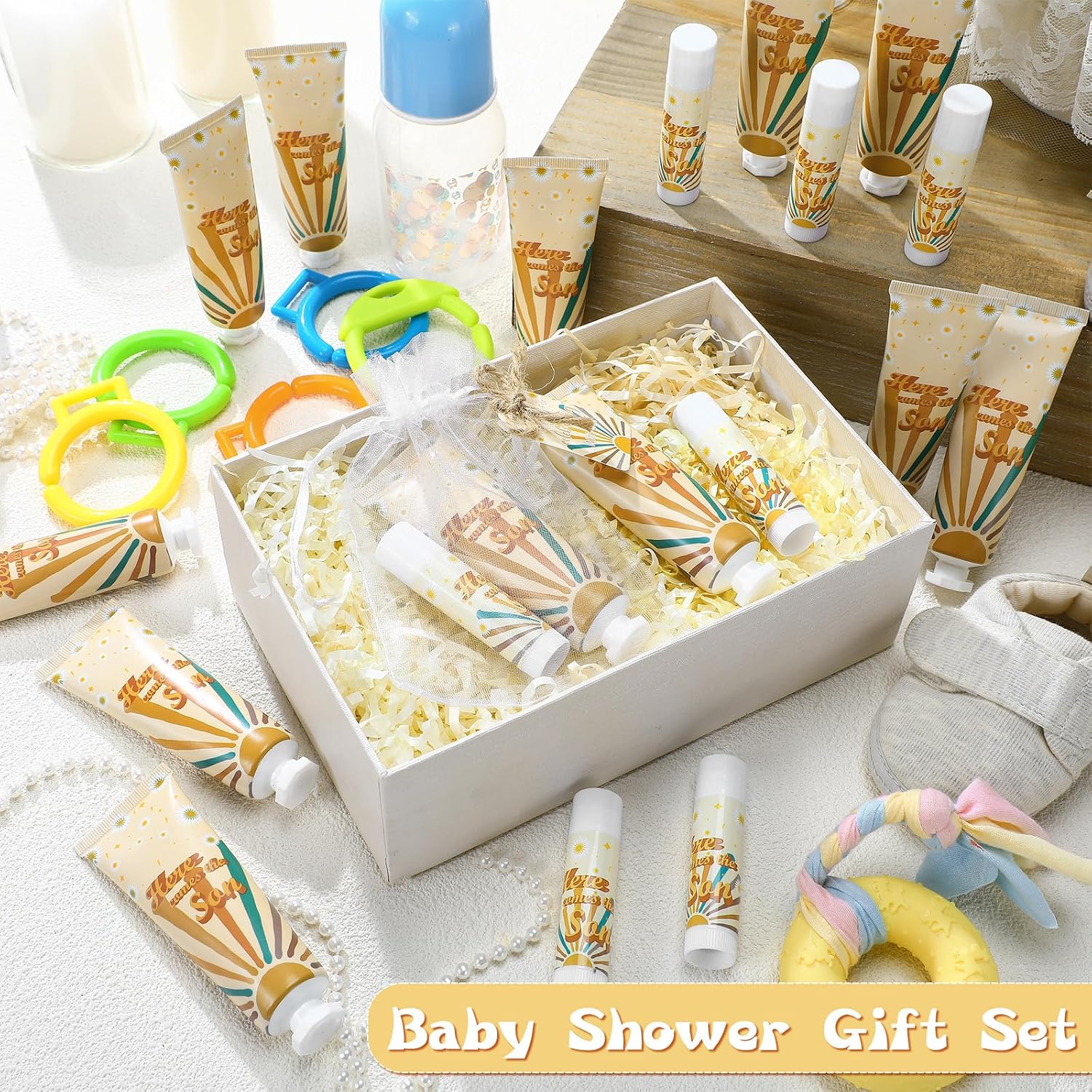 24 Sets Here Comes The Sun Baby Shower Gifts Here Comes The Sun Hand Cream and Lip Balm Baby Shower Party Favors for Guest Travel Size Hand Lotion and Lip Balm Bulk Birthday Party Supplies