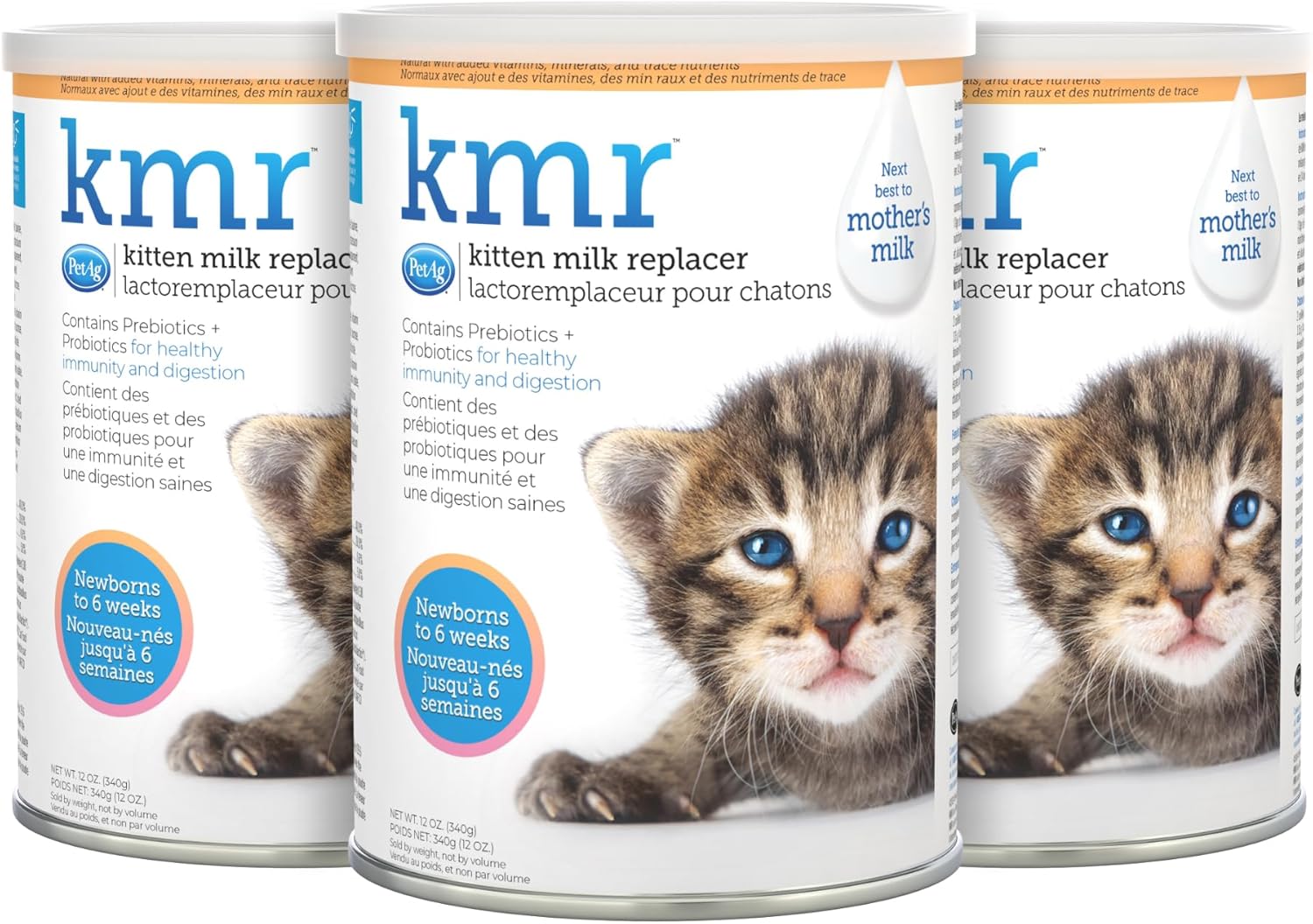 Pet-Ag KMR Kitten Milk Replacer Powder - 12 oz, Pack of 3 - Powdered Kitten Formula with Prebiotics, Probiotics & Vitamins for Kittens Newborn to Six Weeks Old - Easy to Digest