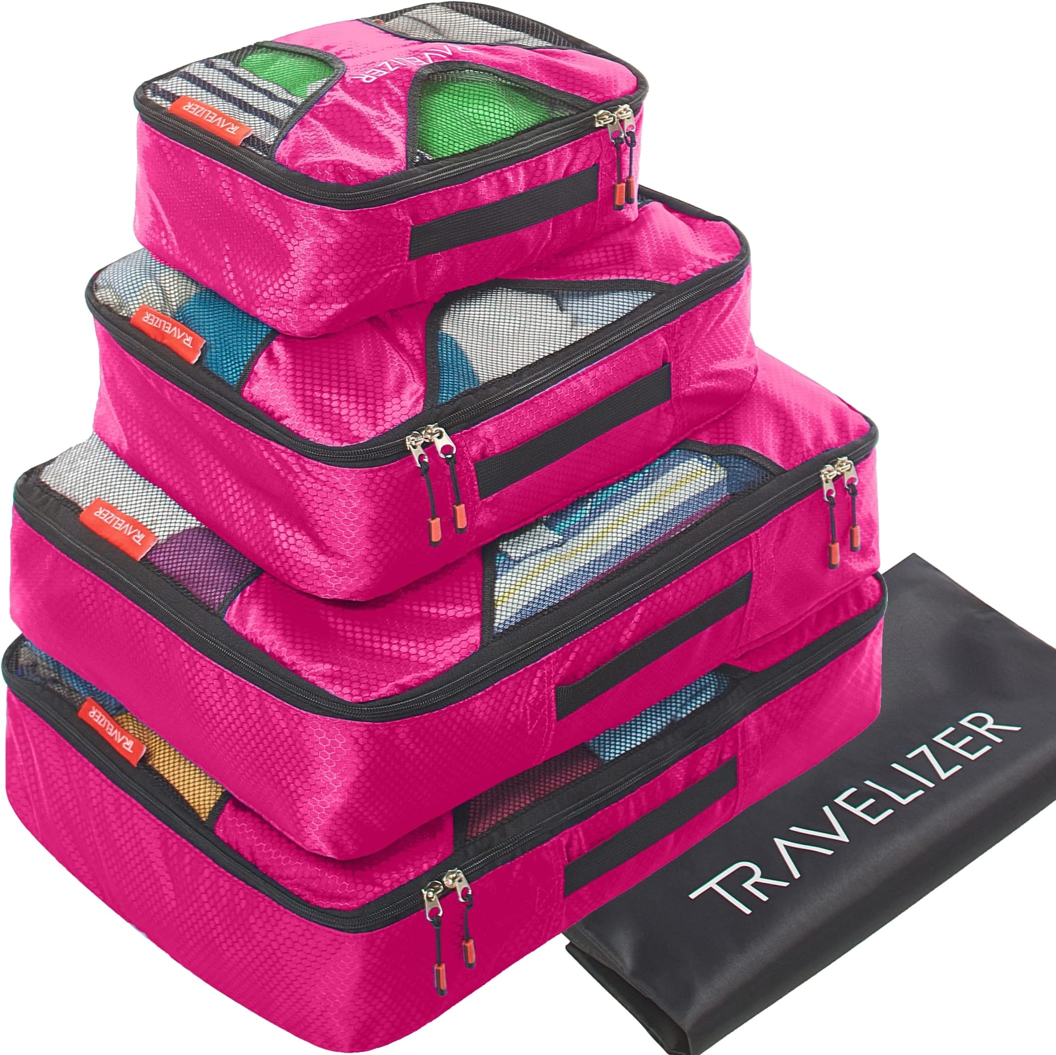 Travelizer - Travel Packing Cubes 5 pcs Luggage Organizer Set for Bag & Suitcase, Fuchsia, One_Size
