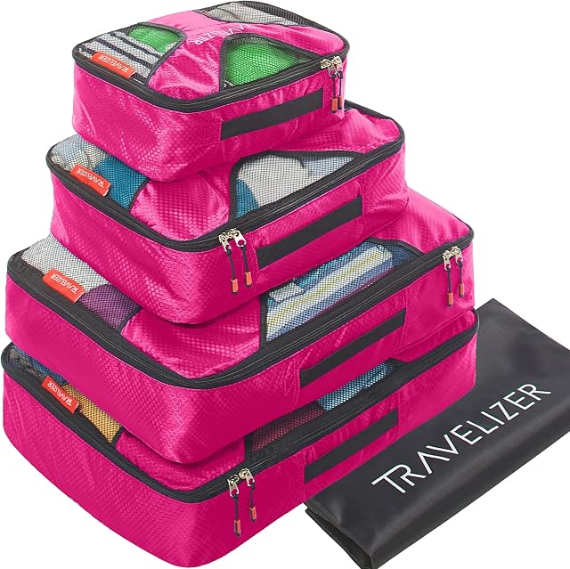 Travelizer - Travel Packing Cubes 5 pcs Luggage Organizer Set for Bag & Suitcase, Fuchsia, OneSize