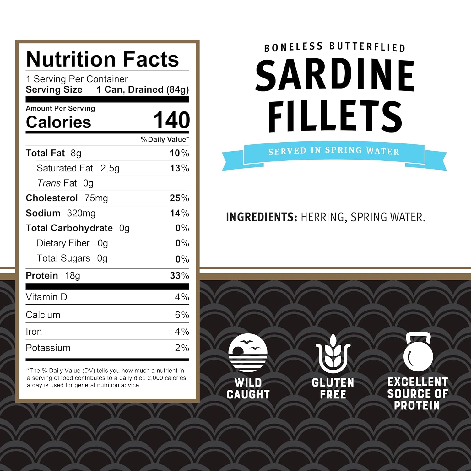 Brunswick Sardines in Spring Water, 3.75 oz Can - Boneless Butterflied Sardine Fillets - Wild Caught - 18g Protein per Serving - Gluten Free, Keto Friendly (Pack of 4) image 2