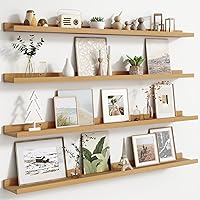 FLYJOE Floating Picture Ledge Shelves Set of 4 - 48 Inch Wall Mounted with Lip for Nursery Books, Toys, Kids Room Photo Display