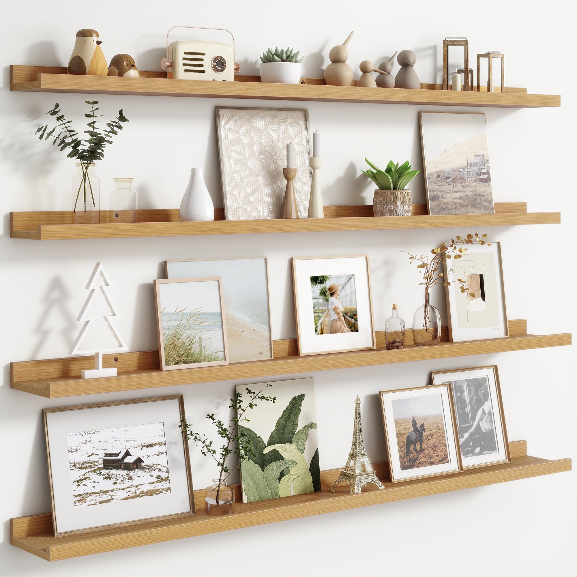 Photo 1 of *Minor damage* FLYJOE Floating Picture Ledge Shelves for Wall Set of 4, 48 Inch Wall Shelves with Lip Long Large Nursery Book Shelf for Toys Storage Kids Bookshelf Wall Mounted Living Room Bedroom Decor Frames