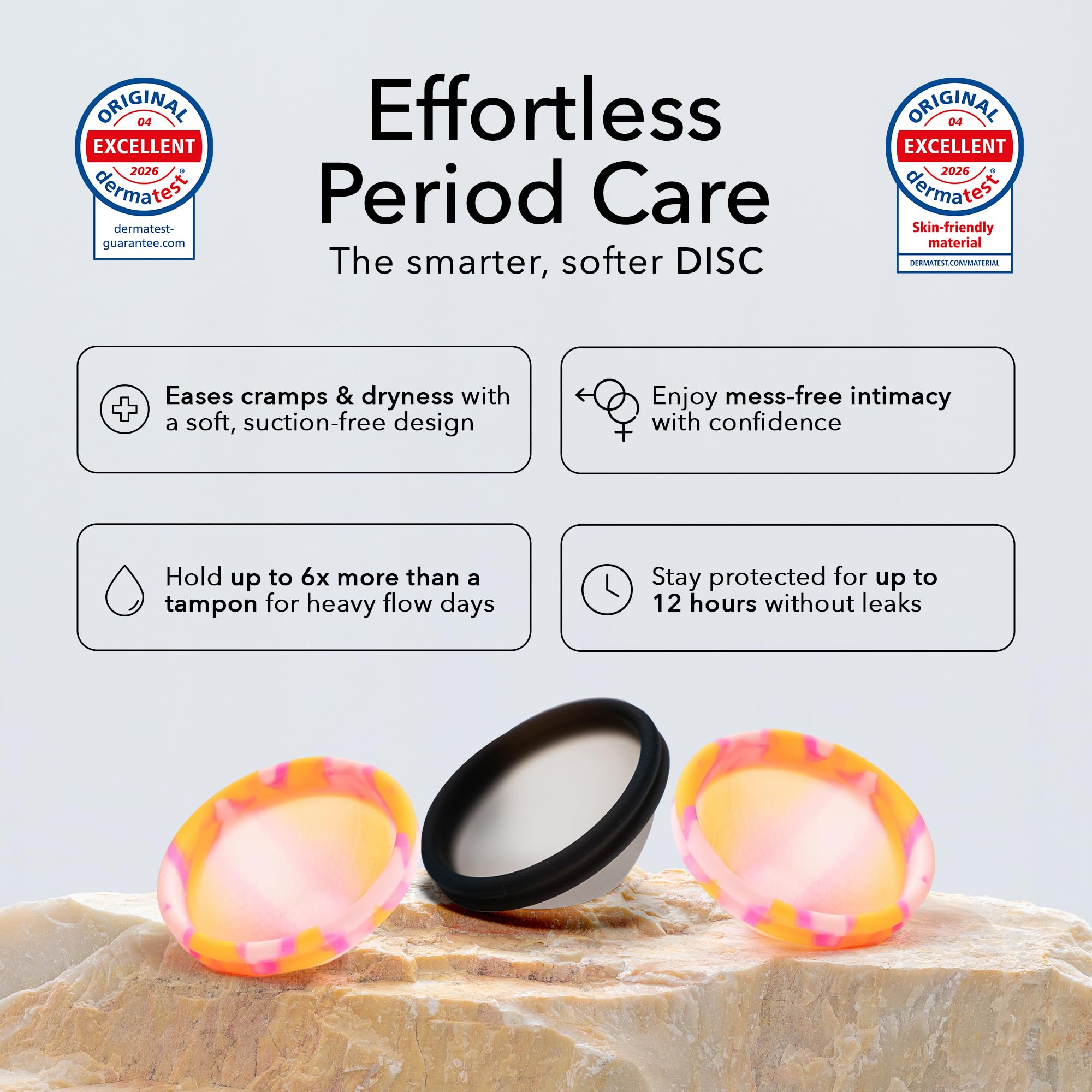 PERIOD Disque Menstruel Réutilisable - Disque Menstruel en Silicone Médical Réticulé Platine avec Fonction Vidange Automatique - Confortable pour toutes les phases de la menstruation, S/M