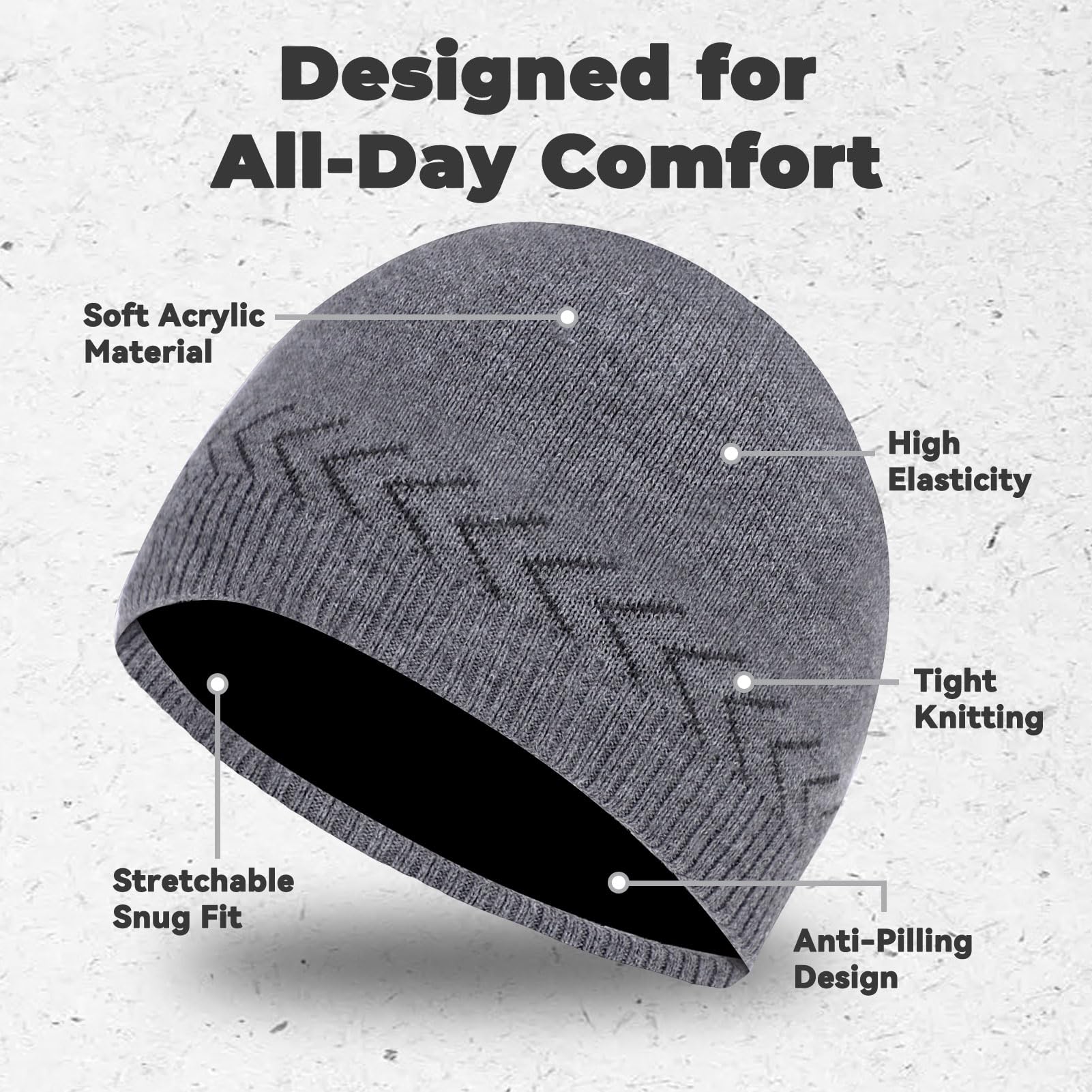 BUTITNOW XXL Brimless Beanie Hats,Large Knitted Trawler Skull Cap,Winter Stretchy Docker Cap,Warm Rolled Cuff Harbour Hat