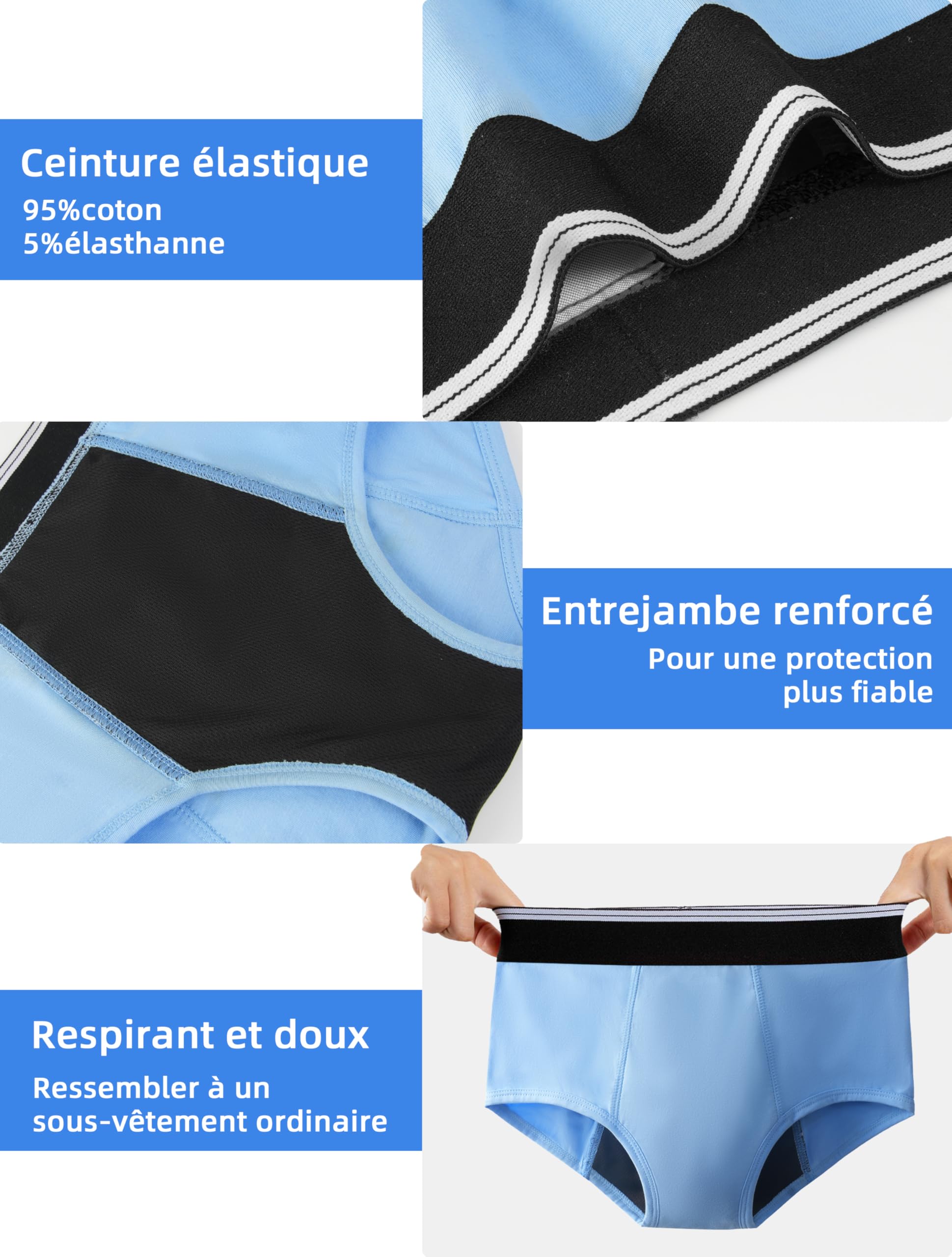 TIICHOO Slip Garçon Incontinence Coton Culotte Protection Urinaire Lavable Lot de 5