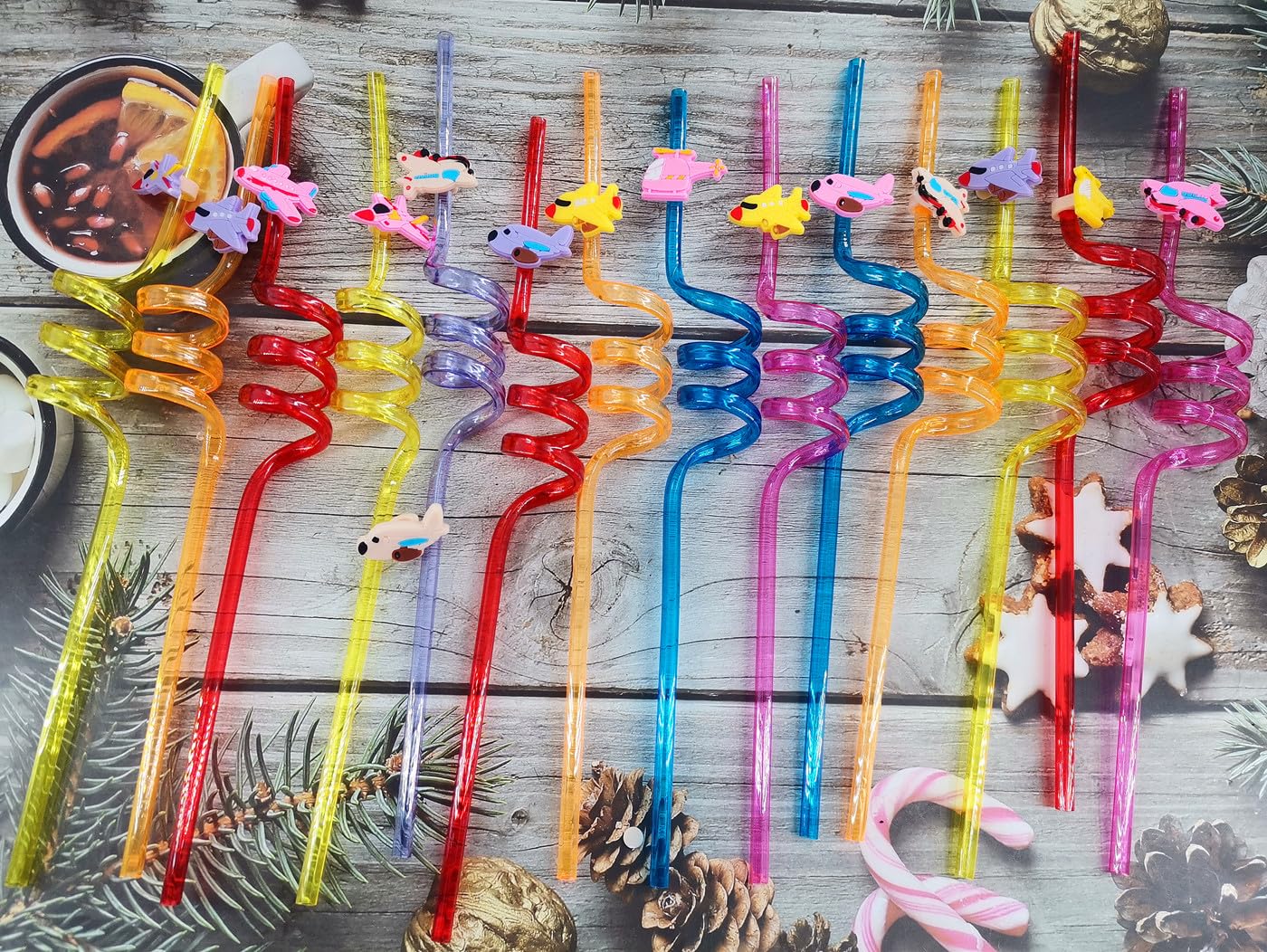 24 Pcs Bulk Drinking Straws Birthday Party Favors, Summer Beach Pool Beach Classroom Goodie Bag Filler Stuffers Party Supplies (Airplane)