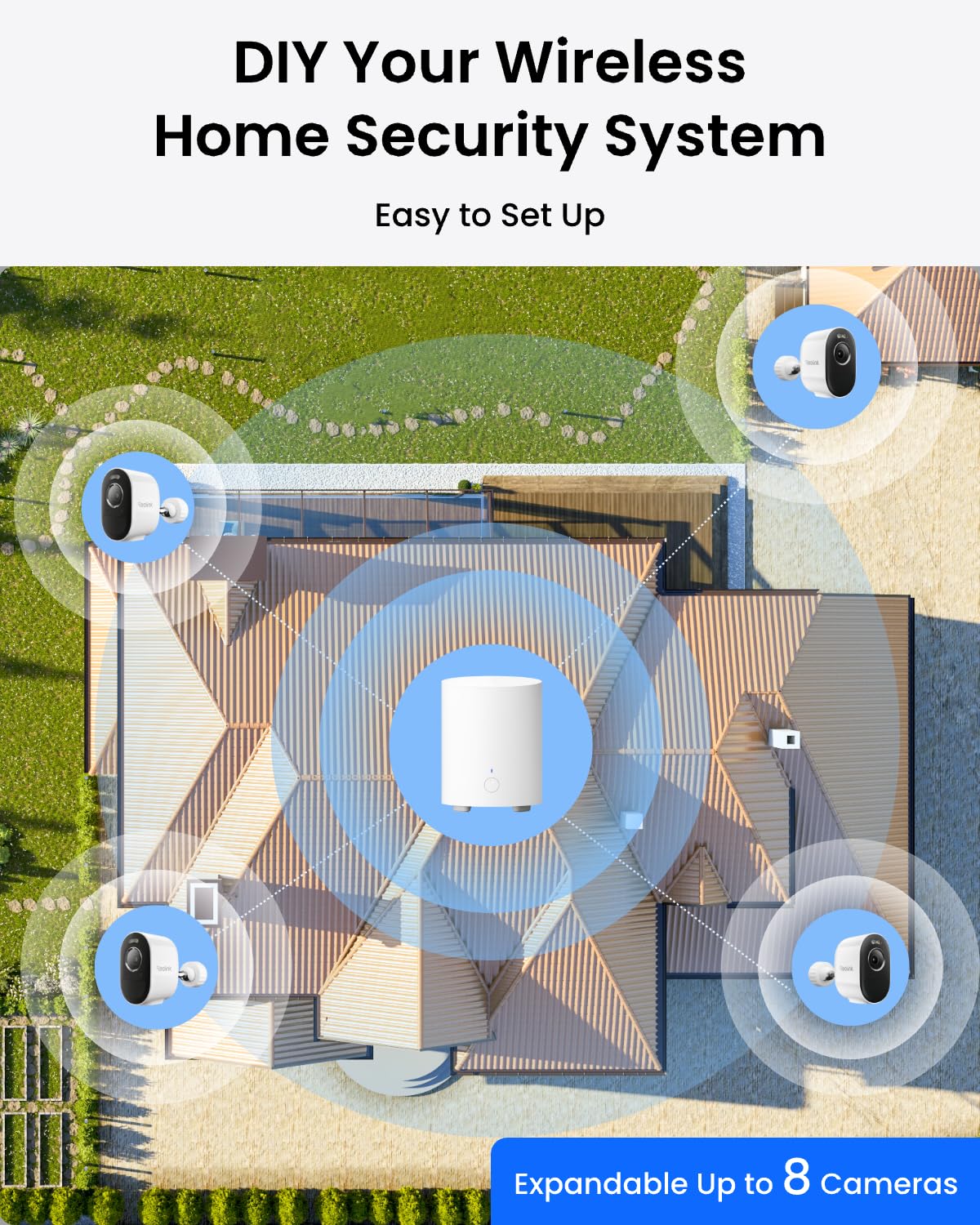 Reolink Kit Telecamere Wi-Fi Esterno Senza Fili, 5MP Visione Notturmaa Colori, Rilevamento di Persone/Veicoli/Animali, Wi-Fi Dual-Band, Accesso Remoto,Report Settimanale, Argus 3 Pro + Home Hub Mini