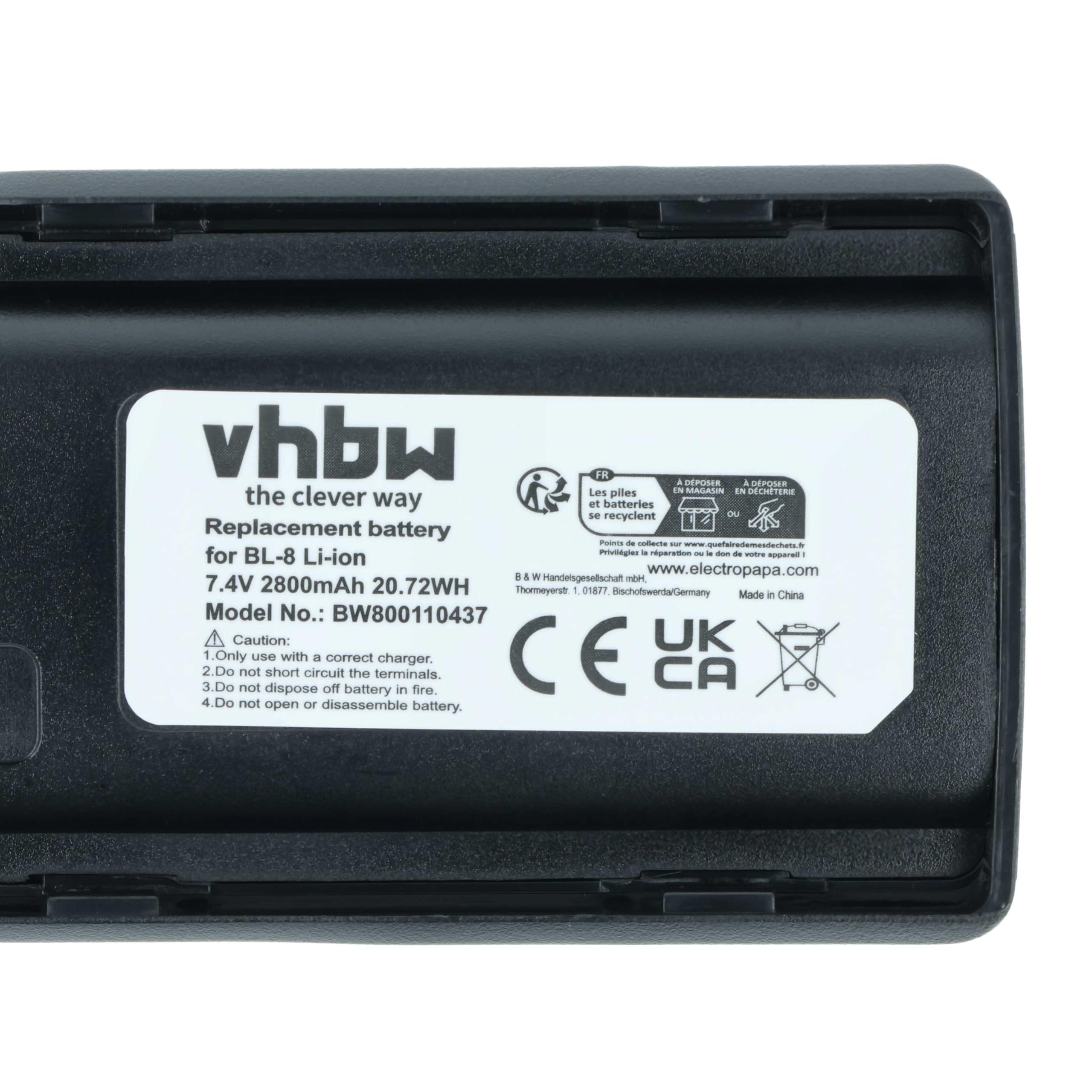 vhbw Bateria zamienna do Baofeng BL-8 do krótkofalówki, Walkie Talkie (2800 mAh, 7,4 V, litowo-jonowa)