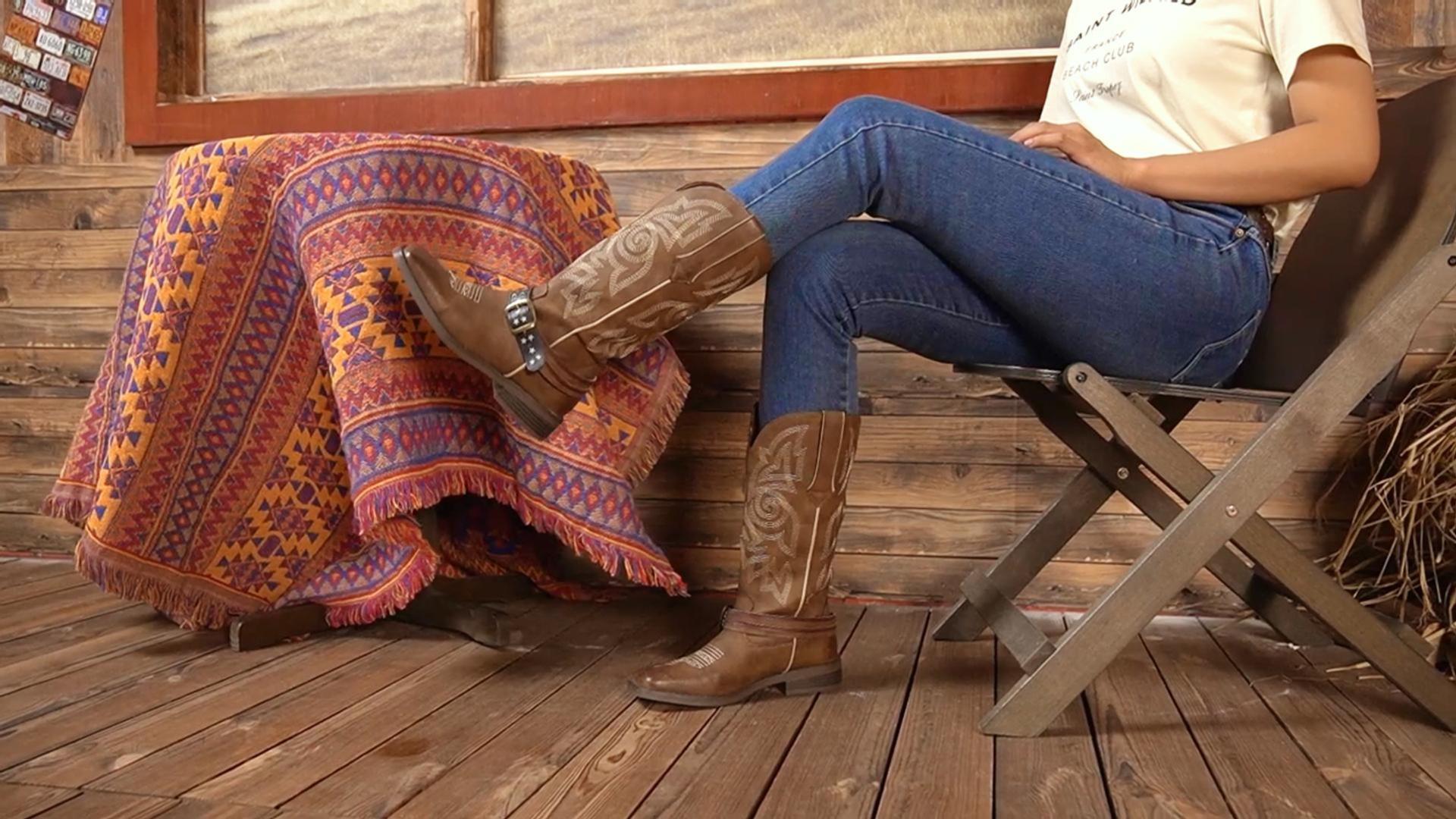 J's.o.l.e Women Cowgirl Boots Square Toe Wide Calf Ladies Fashion