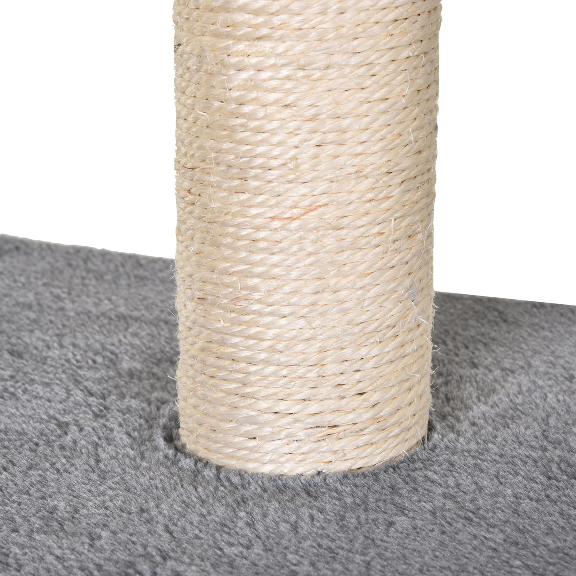 PawHut Albero Tiragraffi Accessoriato con Cuccia Lettino Sospeso e 2 Pedane in Peluche Grigio | Cuccia, Lettino Sospeso, 2 Pedane, Corda Sisal