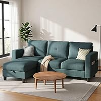 SUNLEI Grey Linen Convertible L-Shaped Sectional Sofa, 3-Seat Space-Saving Couch for Small Apartments & Living Rooms