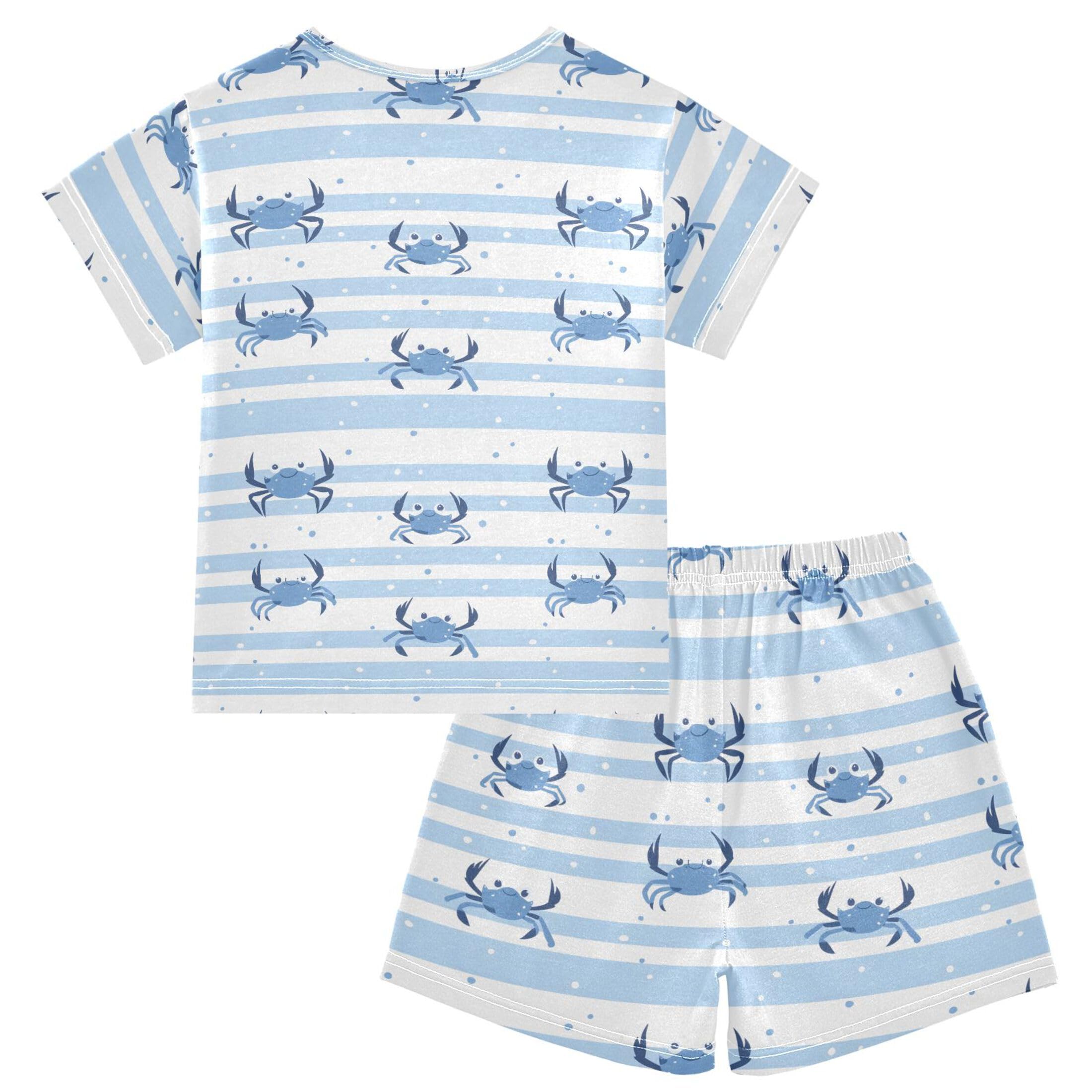 UMIRIKO Crab Blue Summer Short Sleeve Pajamas Sleepwear PJ Set B0403563