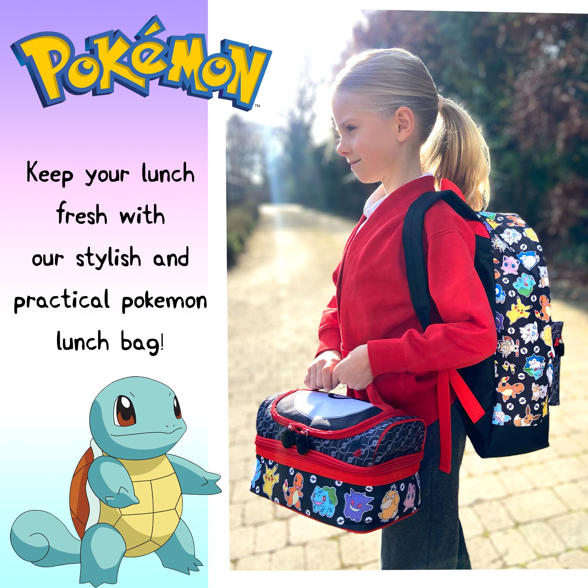 Pokémon Sac à déjeuner multi-compartiments pour enfants, isolation thermique, à double étage, pour garçons