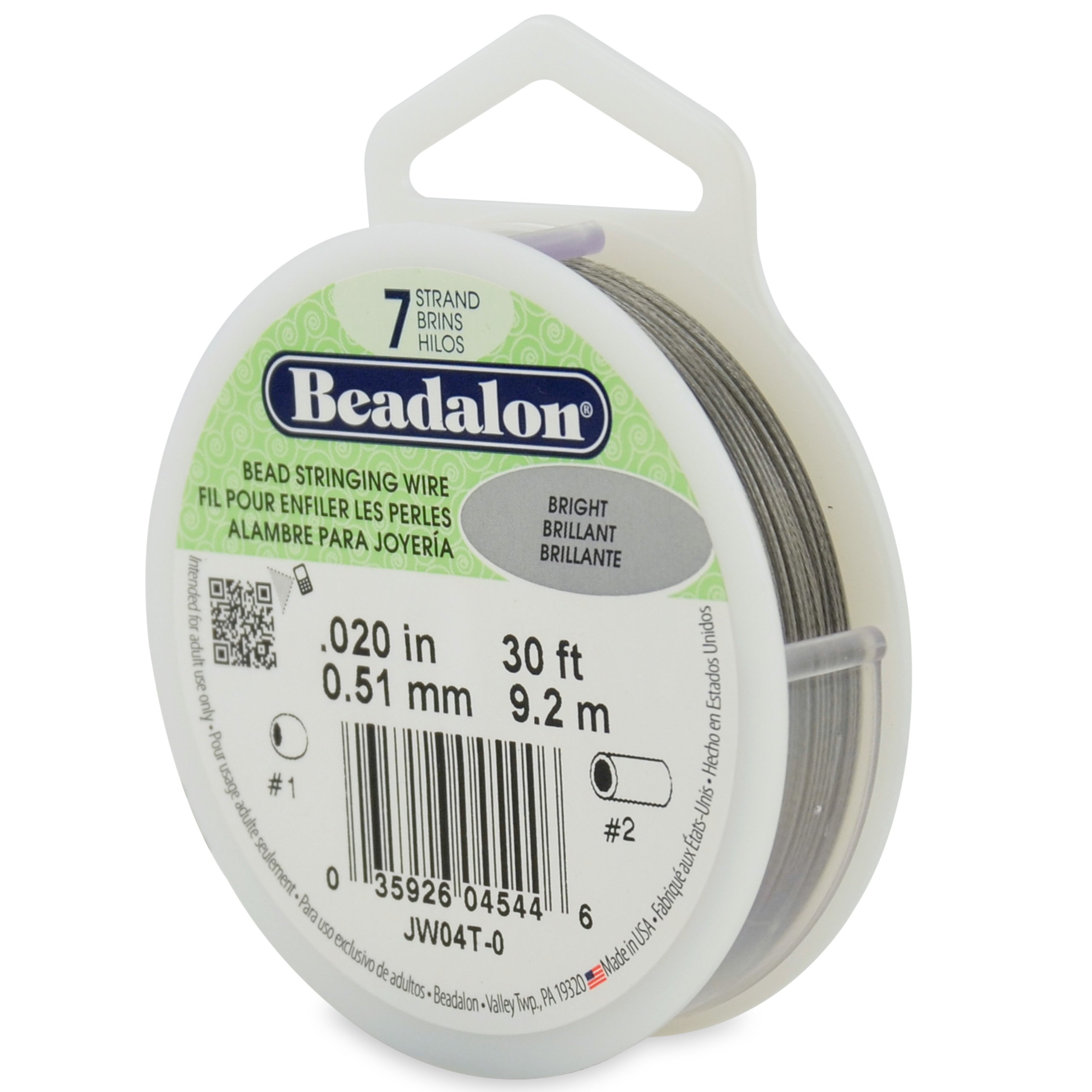 Beadalon 0.51 mm Diameter 9.2 m Reel 7 Strand Wire, Bright, Grey, 30.2 feet