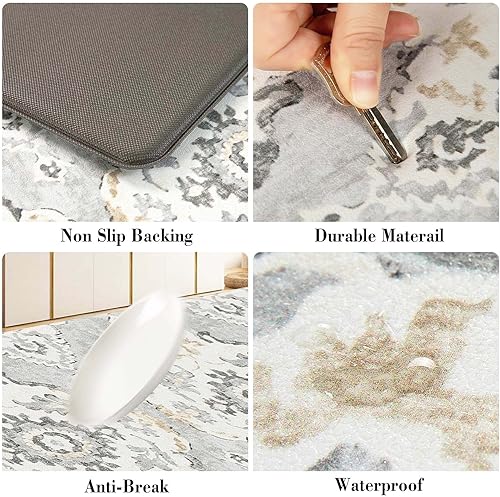 Miniatura 4 de Alfombras de cocina de 2 piezas, antifatiga, para piso, PVC, impermeables, antideslizantes, acolchadas, coloridas y bohemias, alfombra de pasillo de