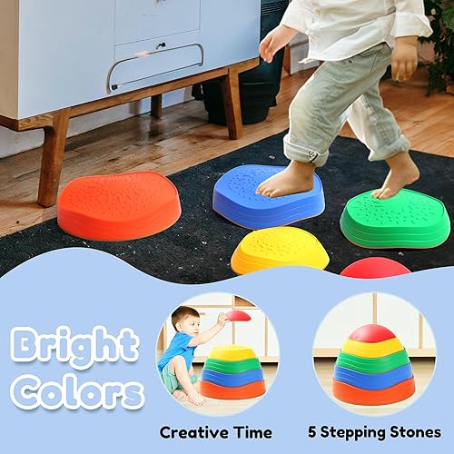 Miniatura 4 de Balance Stepping Stones for Kids, 5pcs Sensory Stepping Stones, Indoor & Outdoor Obstacle Course Play Equipment, Enhances Toddler Gross Motor &
