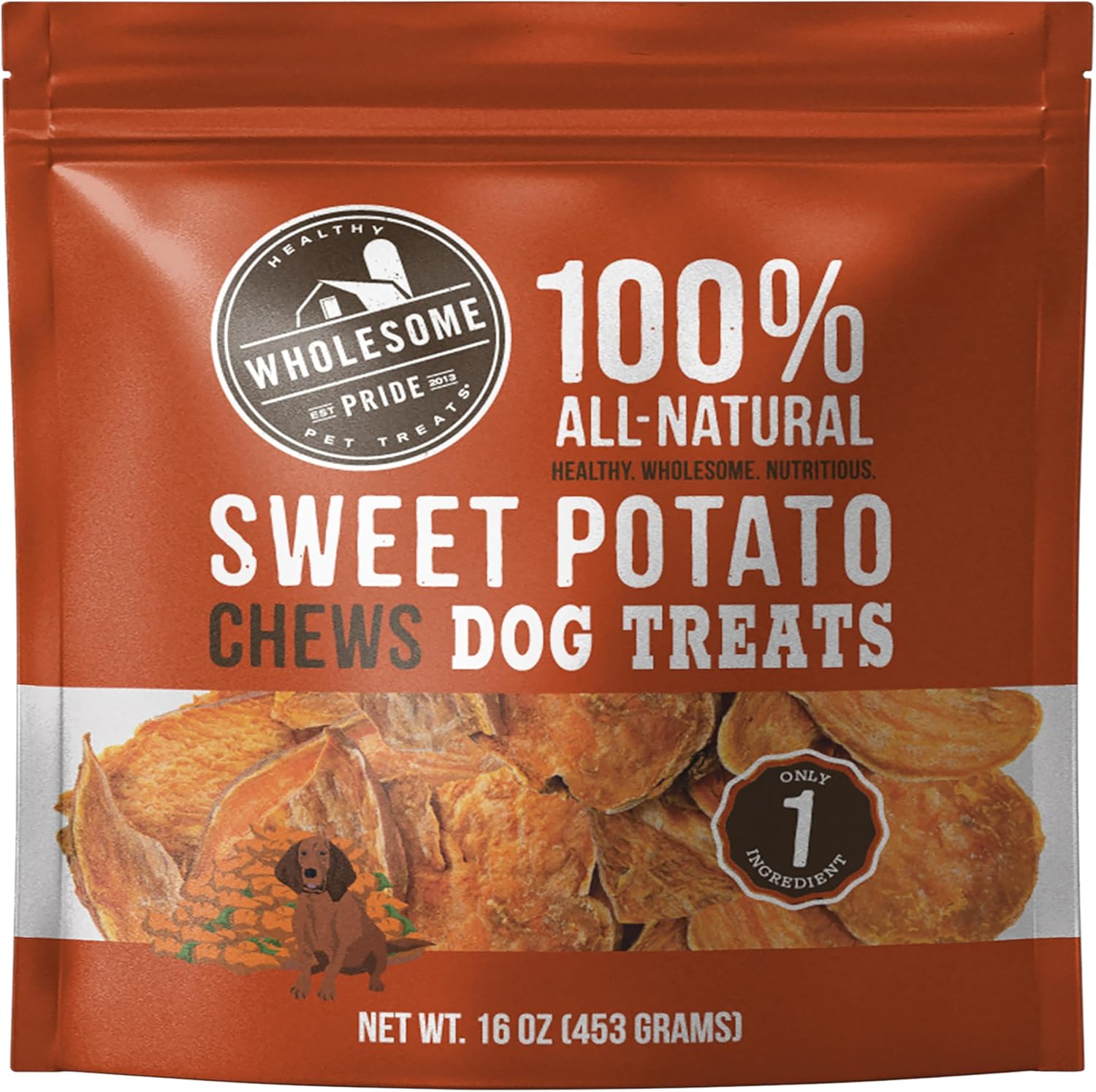 Wholesome Pride Sweet Potato Chews 100% All-Natural Single Ingredient Dog Treats, 16 oz Sweet Potato Chews 1 Count (Pack of 1)