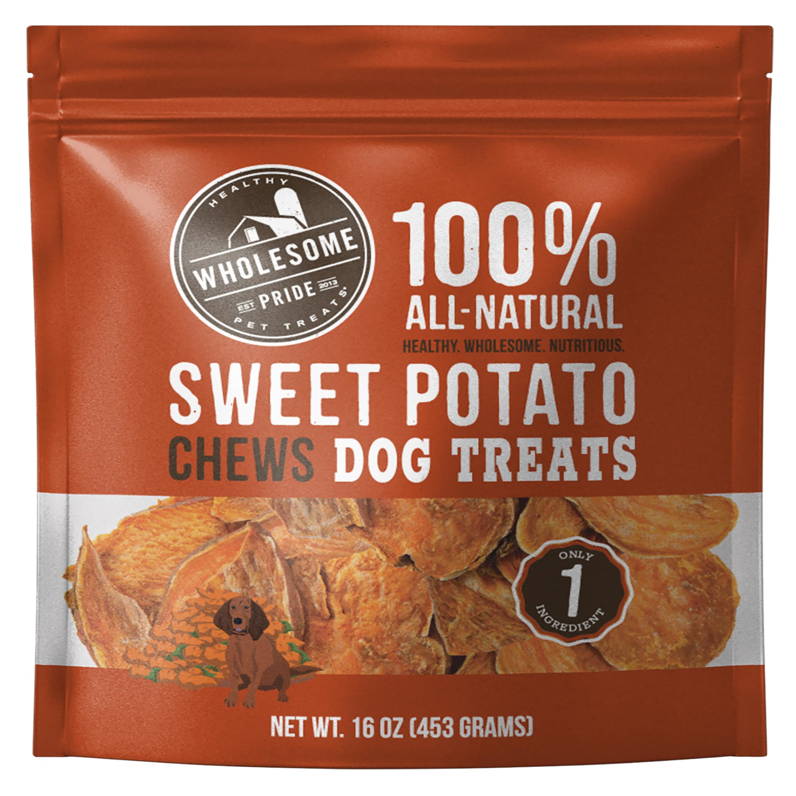 Wholesome Pride Sweet Potato Chews Dog Treats – All-Natural, Single-Ingredient, Grain-Free, 16 oz