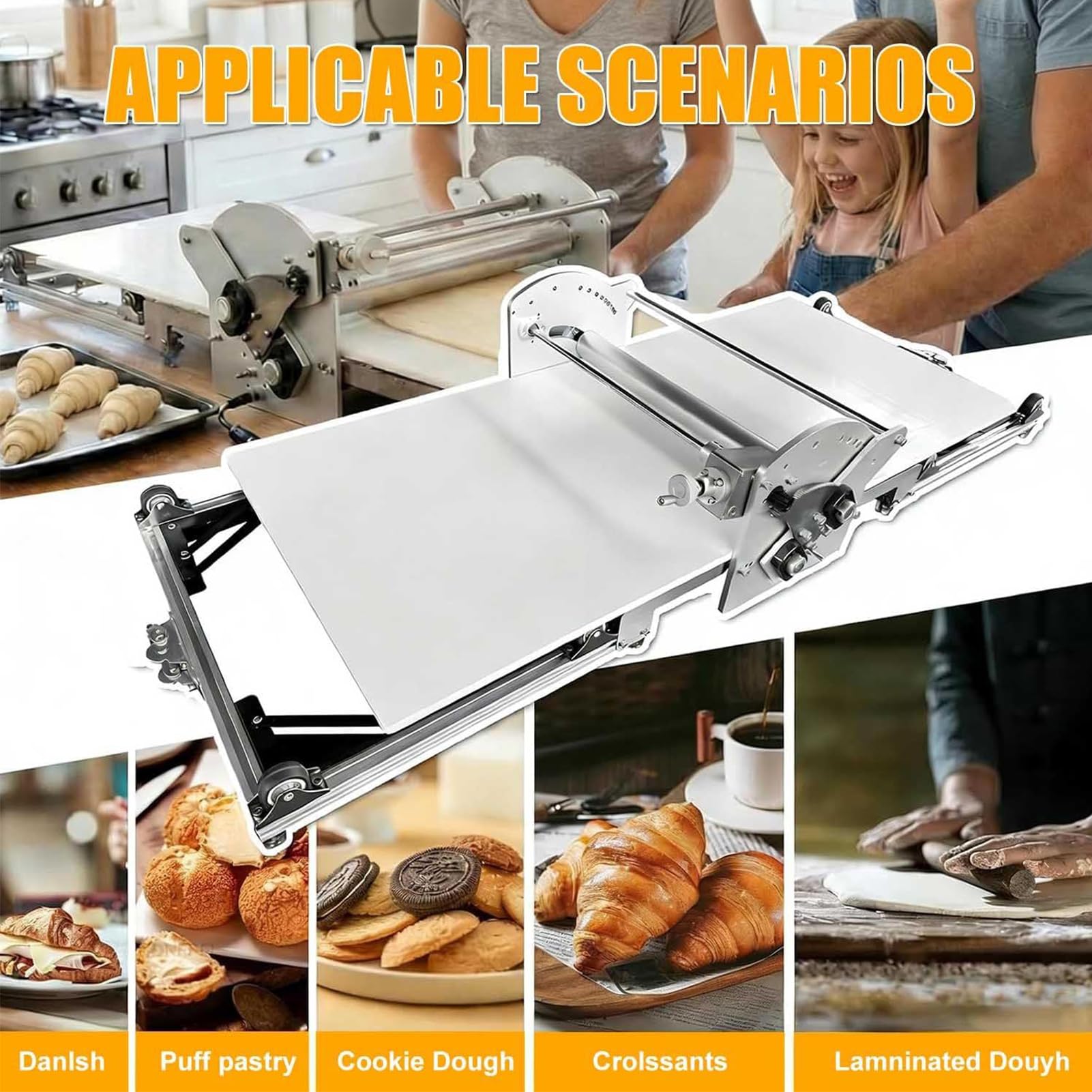 Sfogliatrice Pieghevole, Sfogliatrice Elettrica Professionale Per La Cottura In Casa, Sfogliatrice Pasticceria Croissant, Spessore Regolabile 2-30 Mm, Impasto Reversibile, Per Pasta Sfoglia