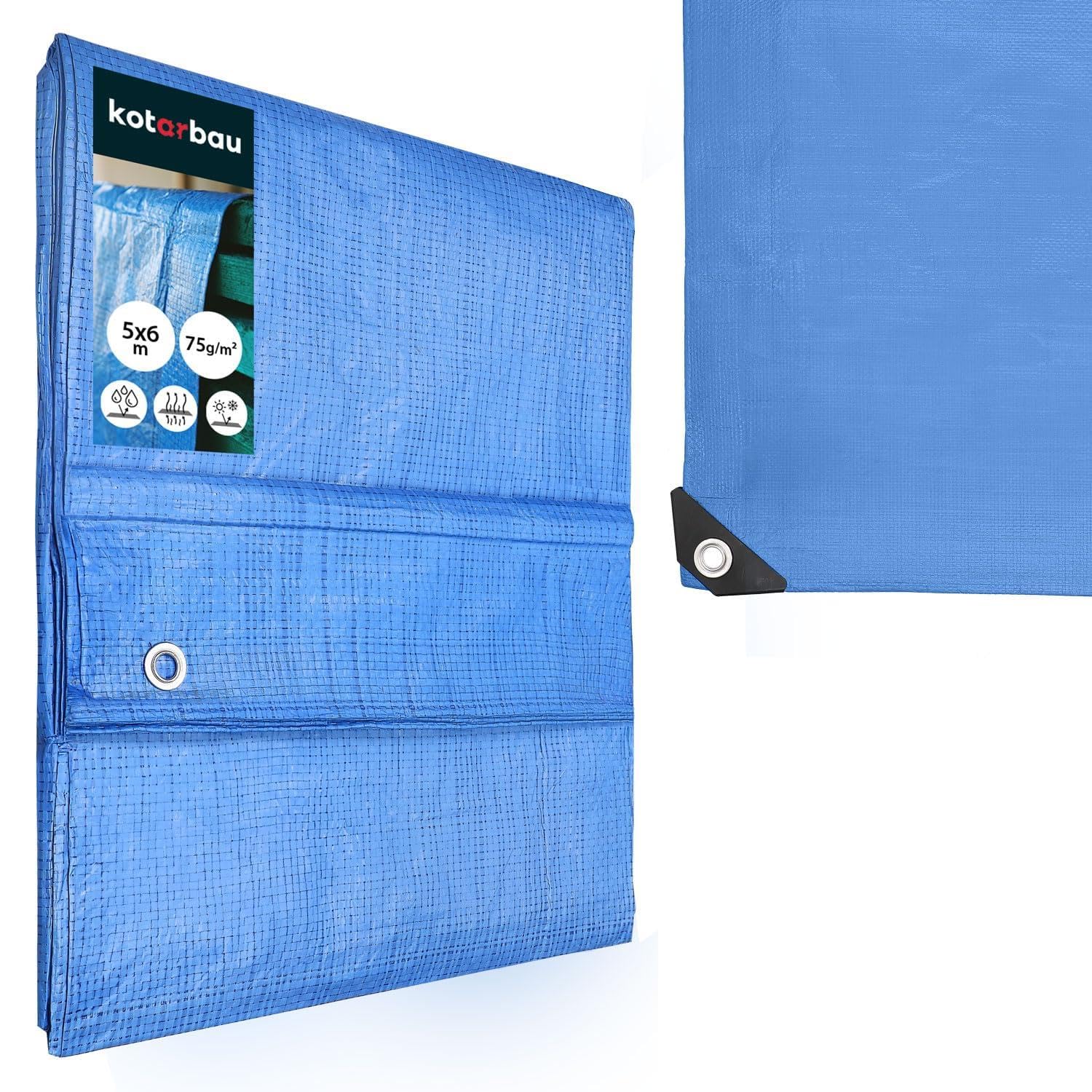 Bâche de protection extérieur KOTARBAU 5x6m en polyéthylène bleu 75g m² avec oeillets