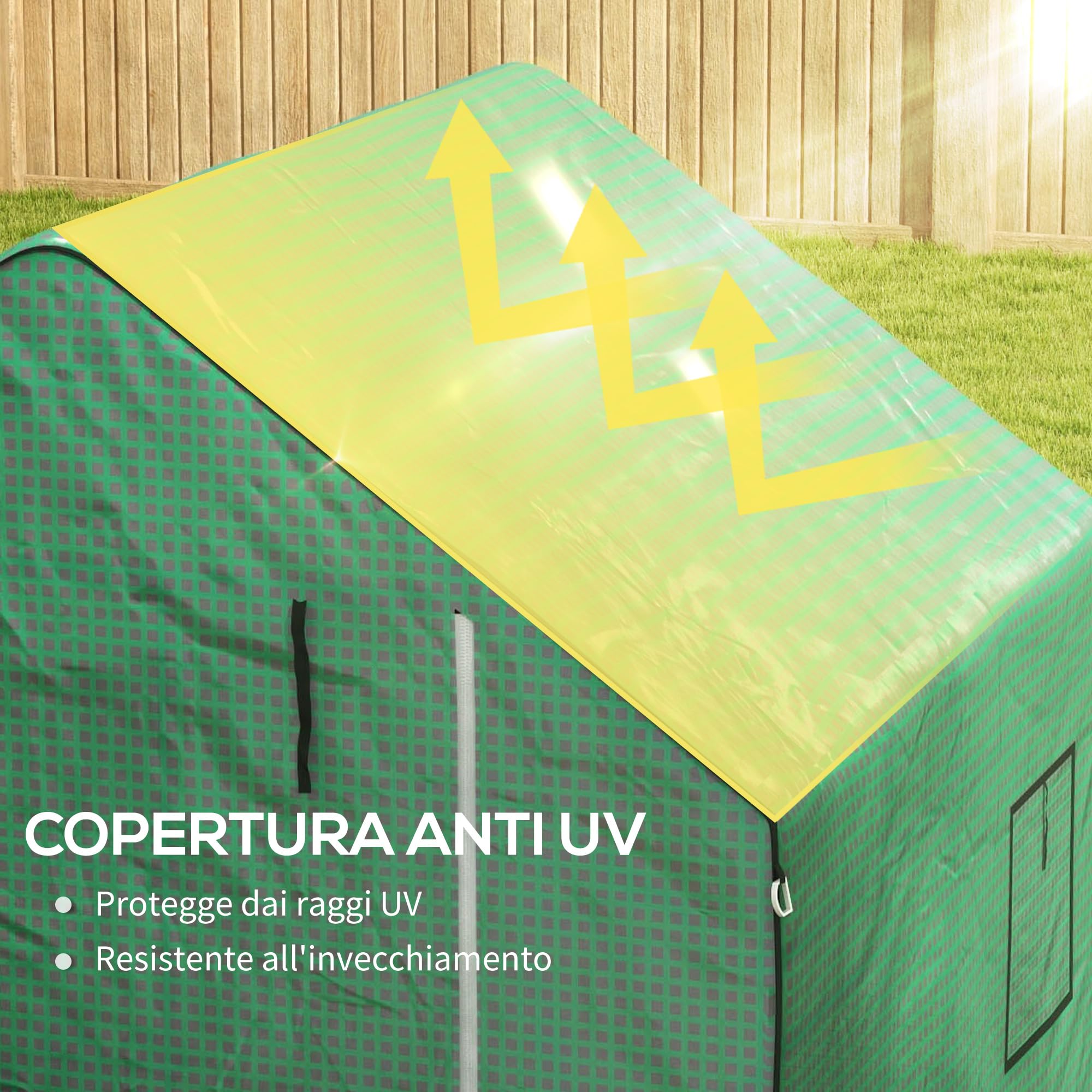 Copertura Per Serra Outsunny 140x73x190cm - Telo In PE Con Porta E Finestre, Verde - Foto 9