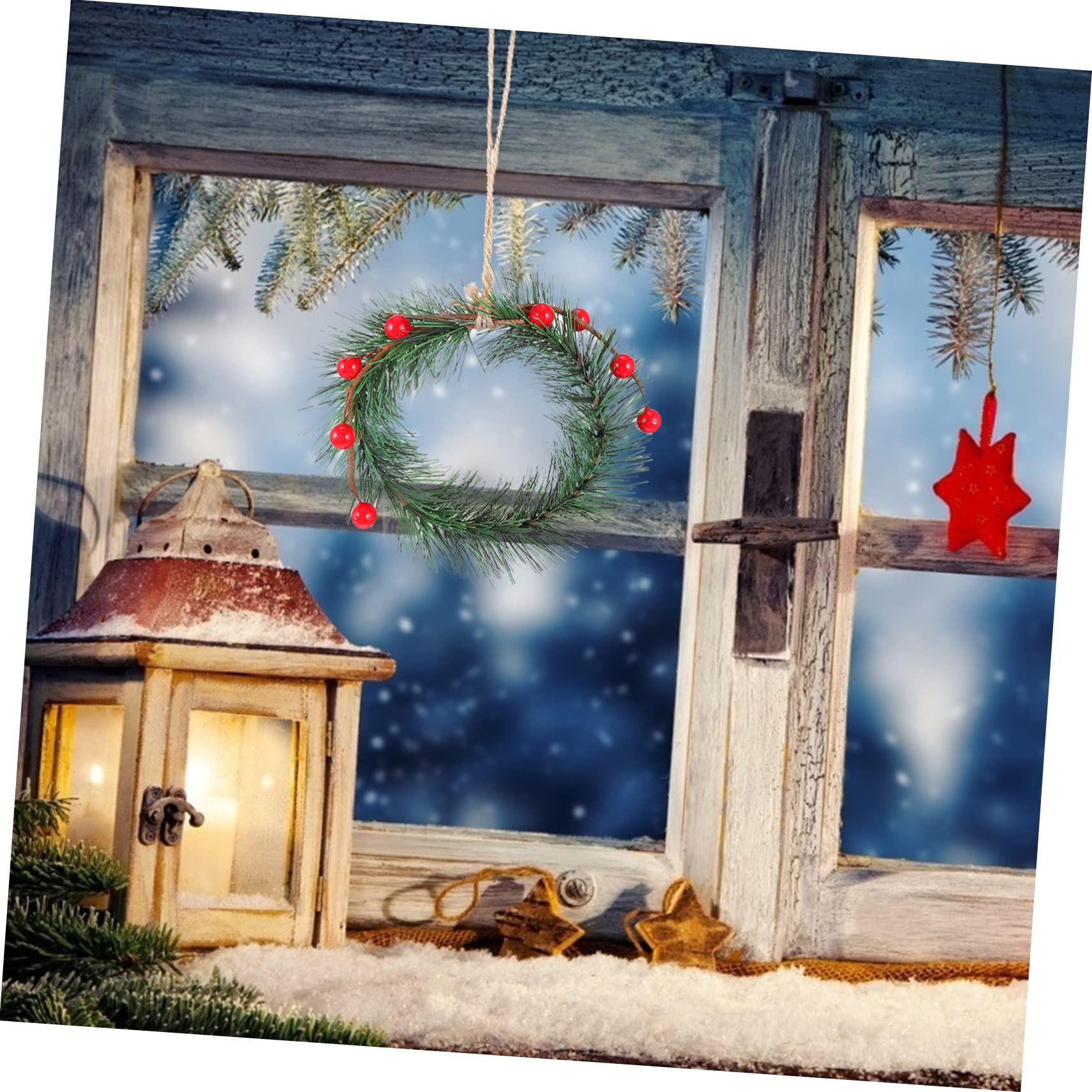 Cabilock 5 Sätze Weihnachtskranz Weihnachtstannenzweige Gefälschte Perlen Girlanden Weihnachtsdeko Künstliche Weihnachtsgirlande Kranz Anhänger Dekorativer Kranz PVC Green 3 Stück * 5