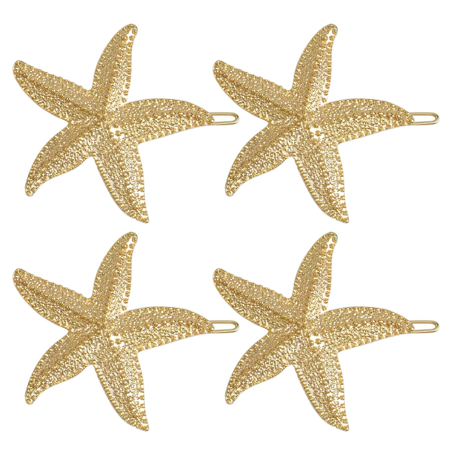 AUEAR, 4 Pack Starfish Hair Clips Bridal Hairpin Metal Pins Sea Star Clip Pretty Beach Pin for Wedding Women Barrettes Styling Mermaid Accessories Valentine's