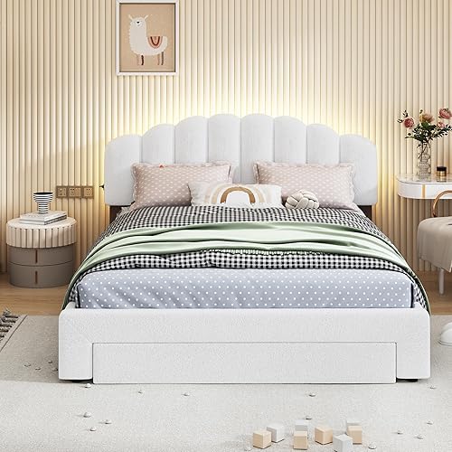 Vista 35 de Cama tapizada de tamaño matrimonial con cabecera de terciopelo con patrón de flores (pasta de frijoles rojo-full2col)