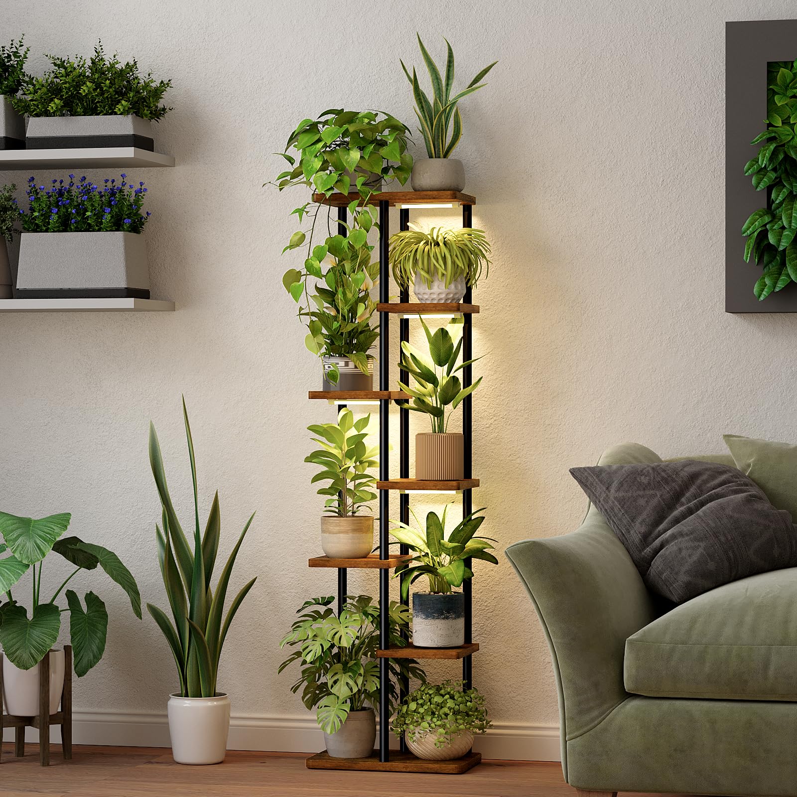 Bamworld フラワースタンド 植物育成ライト付き プランタースタンド 7段 Amazon.co.jp: Bamworld フラワースタンド 植物育成ライト付き