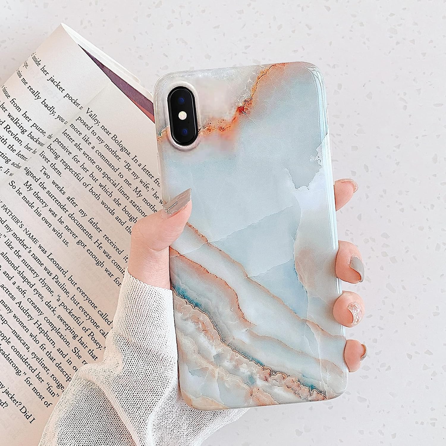 J.west iPhone Xs Max Case 6.5-inch, Luxury Grey Marble Design Graphics Stone Pattern Ultra Slim Thin Flexible Bumper Soft Rubber TPU Silicone Protective Phone Case Cover for Girls Womens Agate Slice